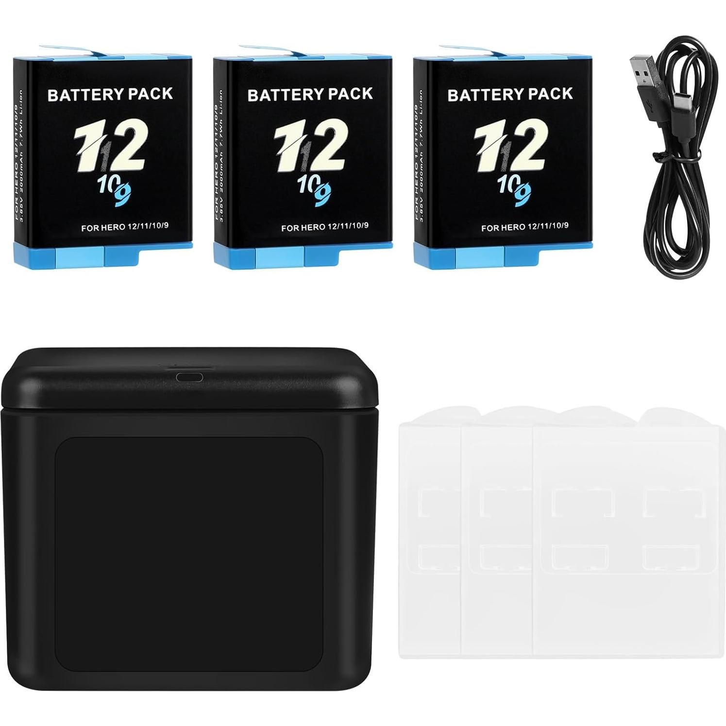 Kits de Cargador y Baterías 2000mAh para GoPro Hero 12/11/10/9