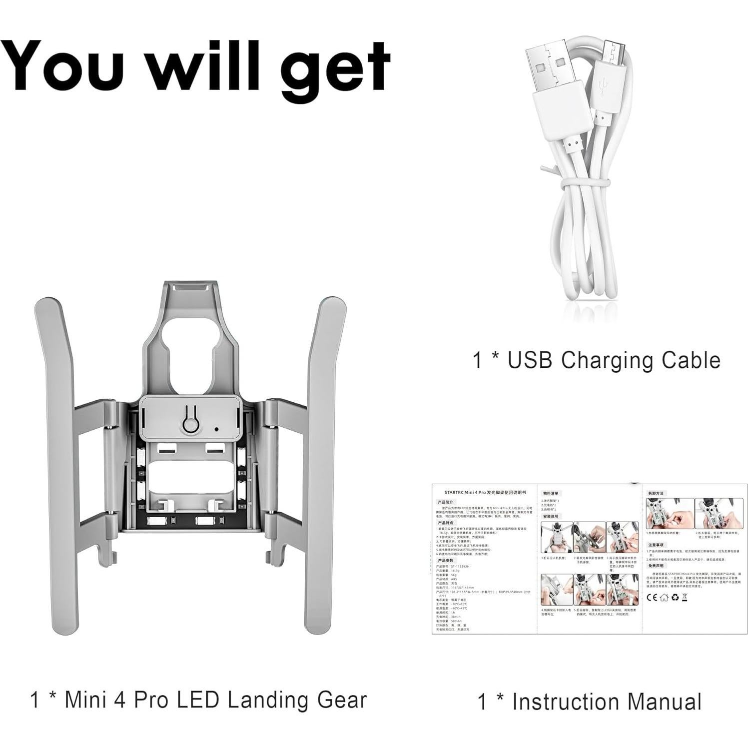 Tren de aterrizaje LED Craznick Mini 4 Pro - Plegable y Ligero