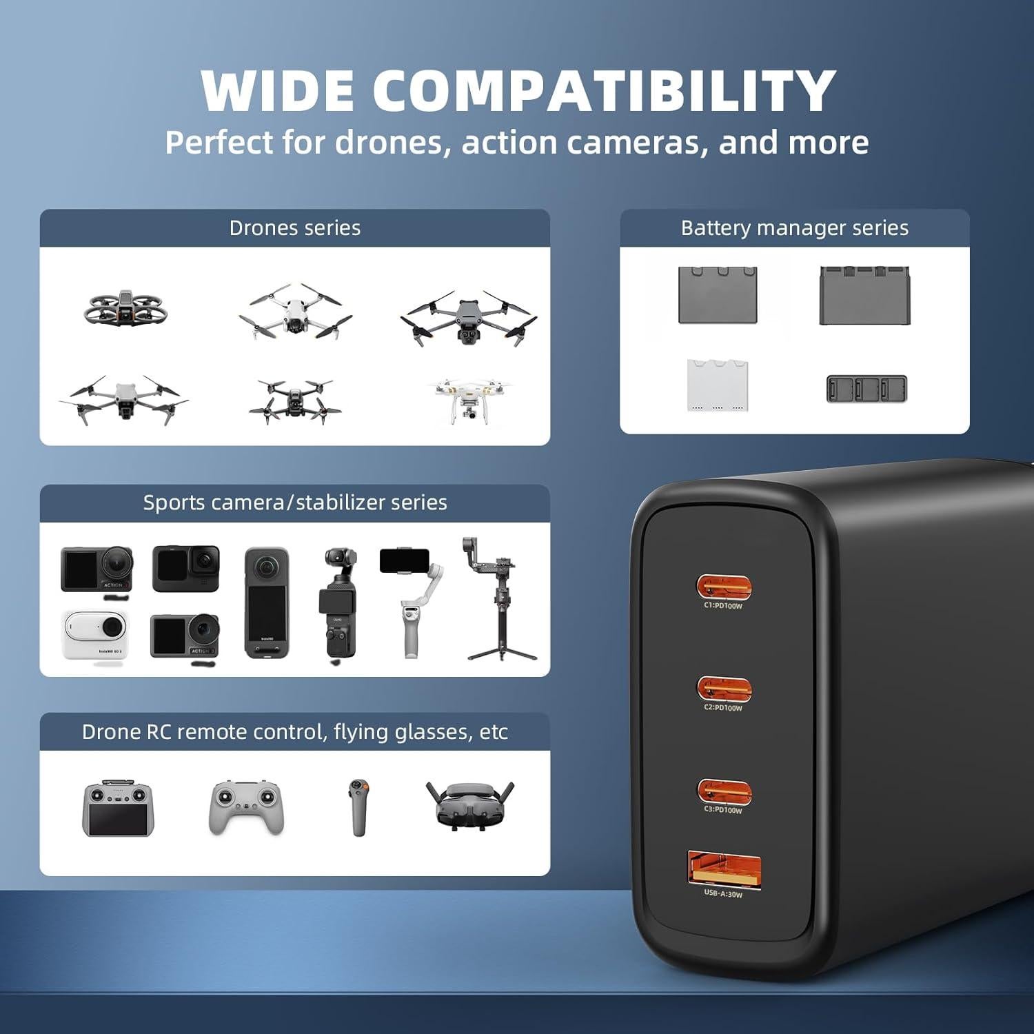 Cargador de Batería BRDRC 100W para Drone DJI y Dispositivos