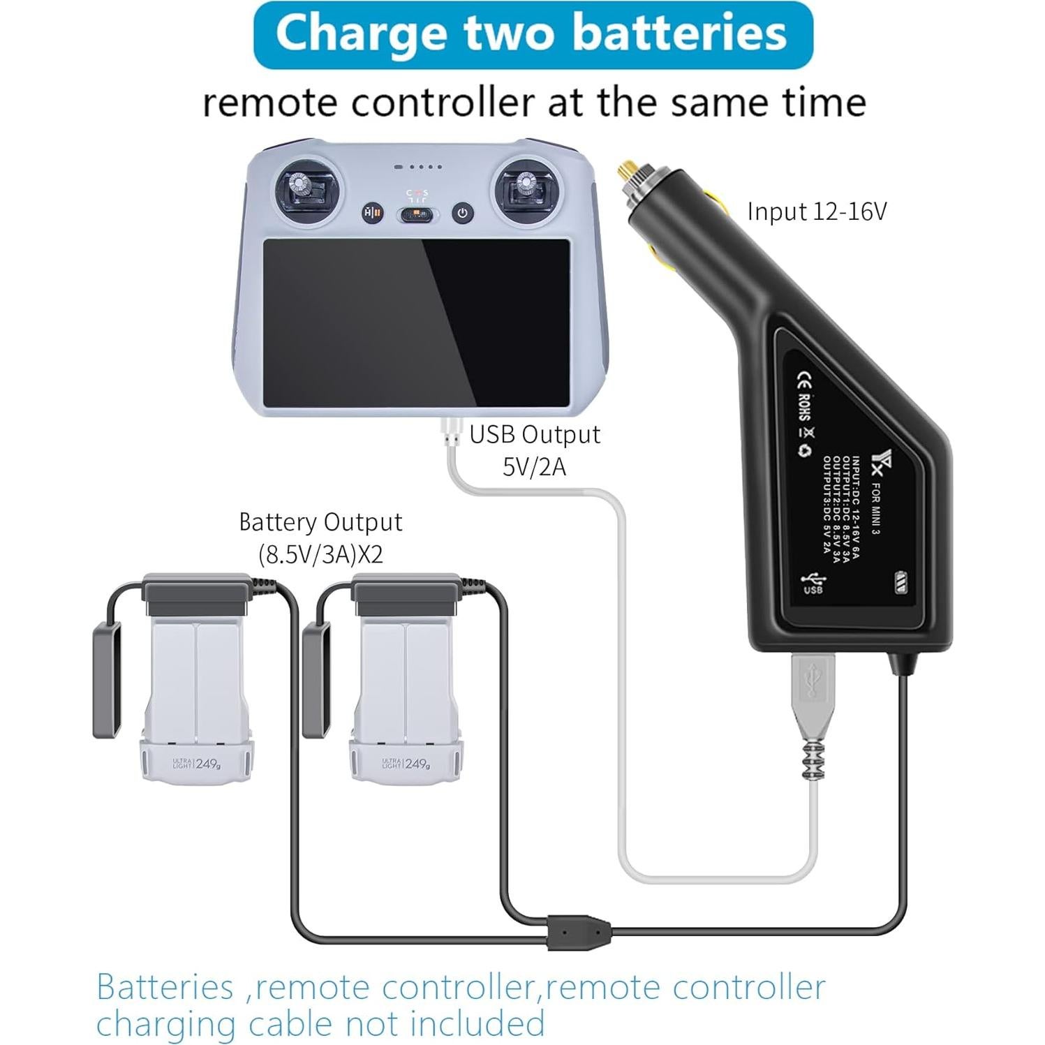 Cargador de batería Hanatora 3 en 1 para DJI Mini 4/3 Pro