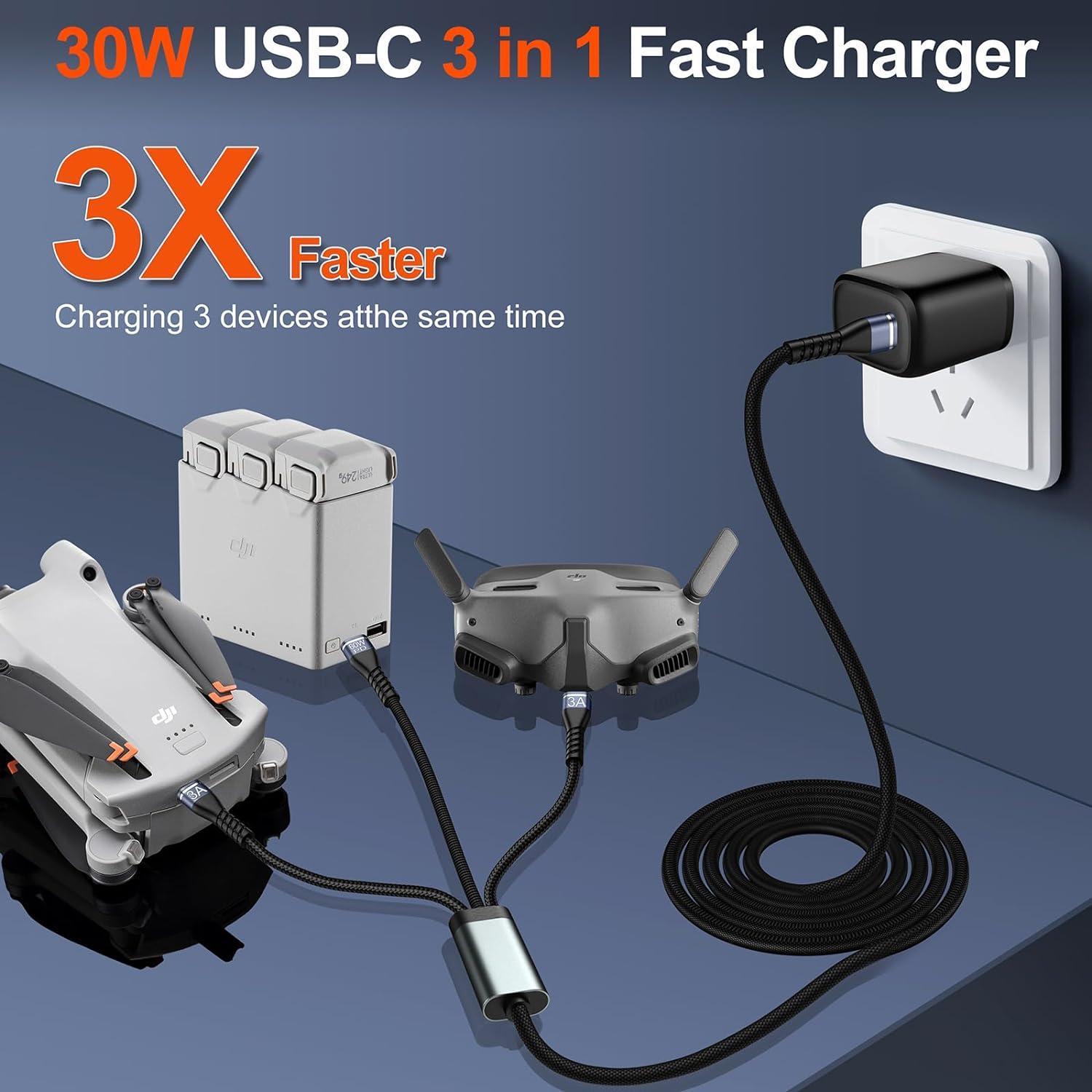 Cargador Rápido 30W PD 3 en 1 USB-C para Drones DJI