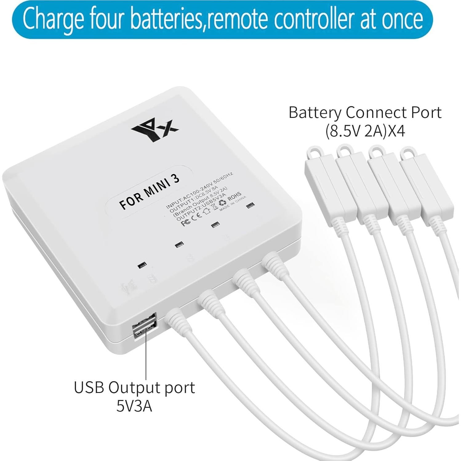 Cargador Rápido 6 en 1 Hanatora para DJI Mini 4 Pro y Mini 3