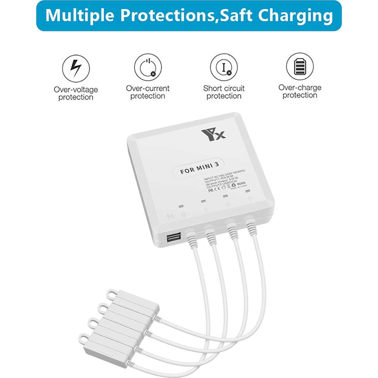 Cargador Rápido 6 en 1 Hanatora para DJI Mini 4 Pro y Mini 3