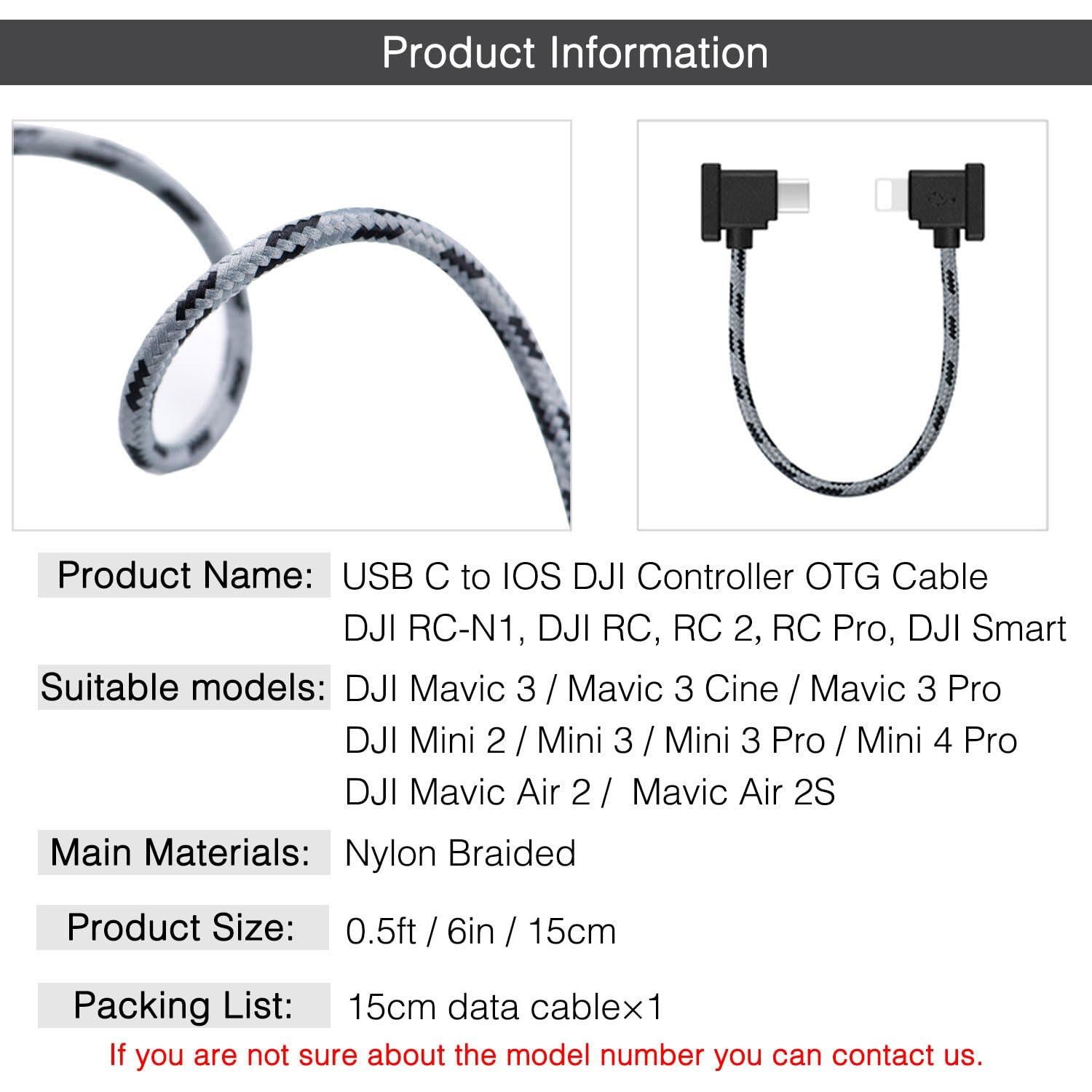 Cable USB C a iOS 15cm para Control Remoto DJI - DRSEOO