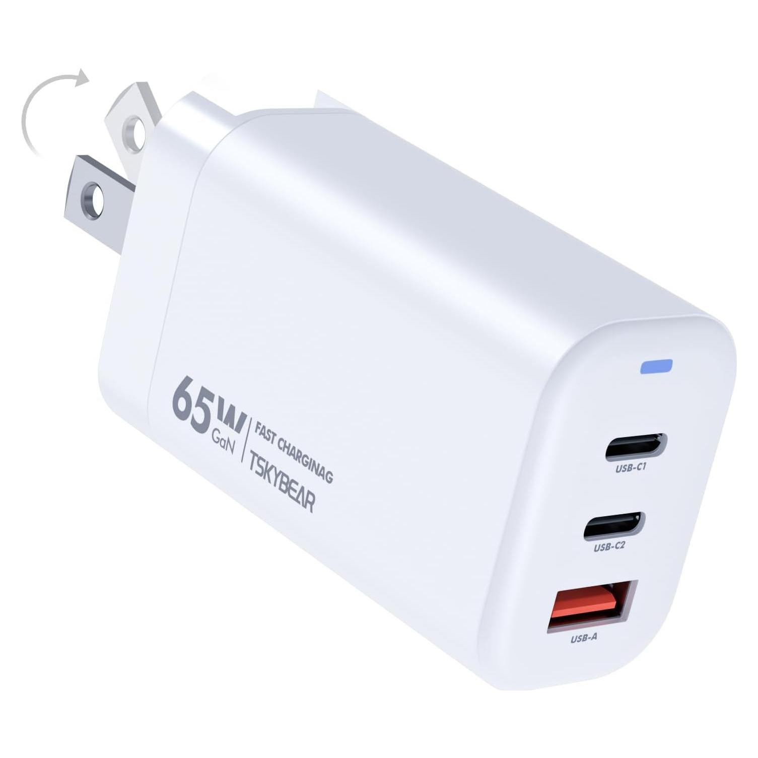 Cargador USB C Zaidtek 65W GaN 3 Puertos para Drones DJI