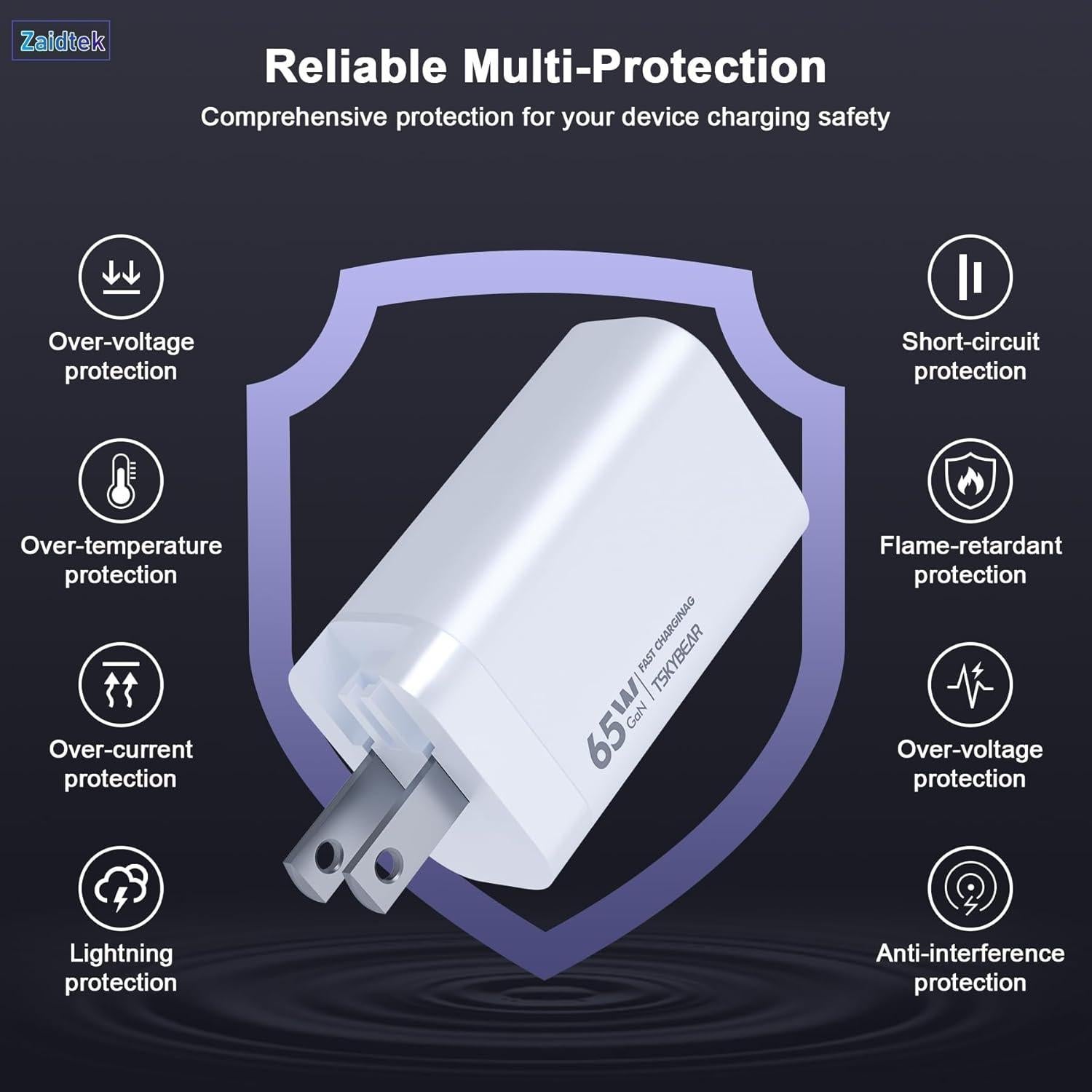 Cargador USB C Zaidtek 65W GaN 3 Puertos para Drones DJI