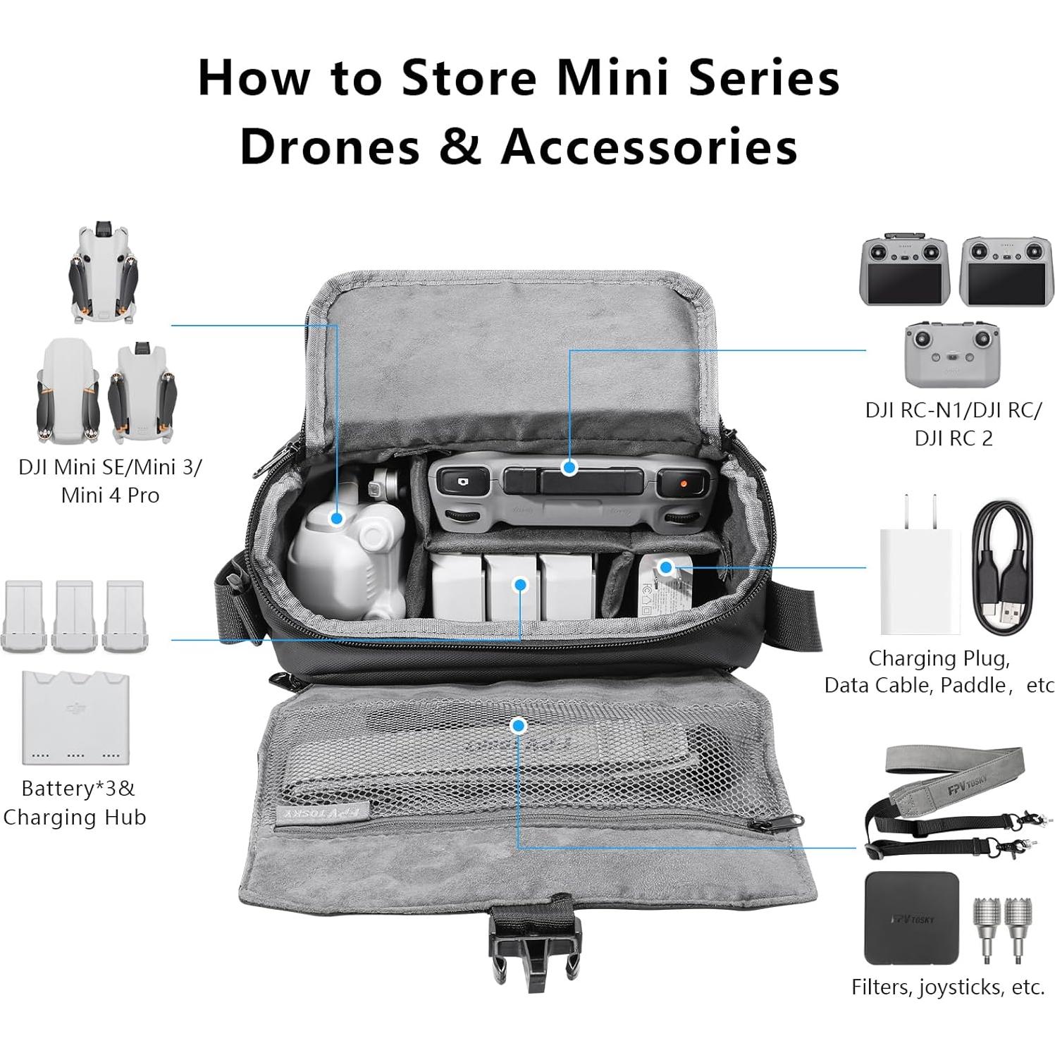Bolsa de Hombro FPVtosky para DJI Mini 4 Pro y 3 Pro