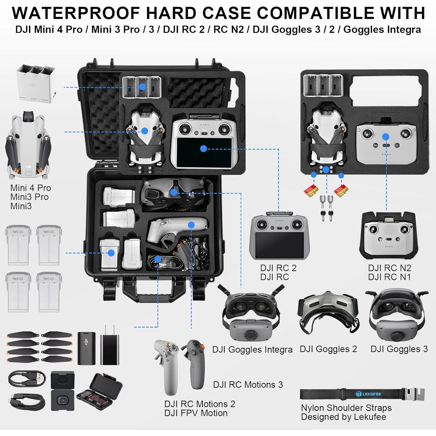 Estuche Duro Impermeable Lekufee para DJI Mini 4 Pro y Accesorios