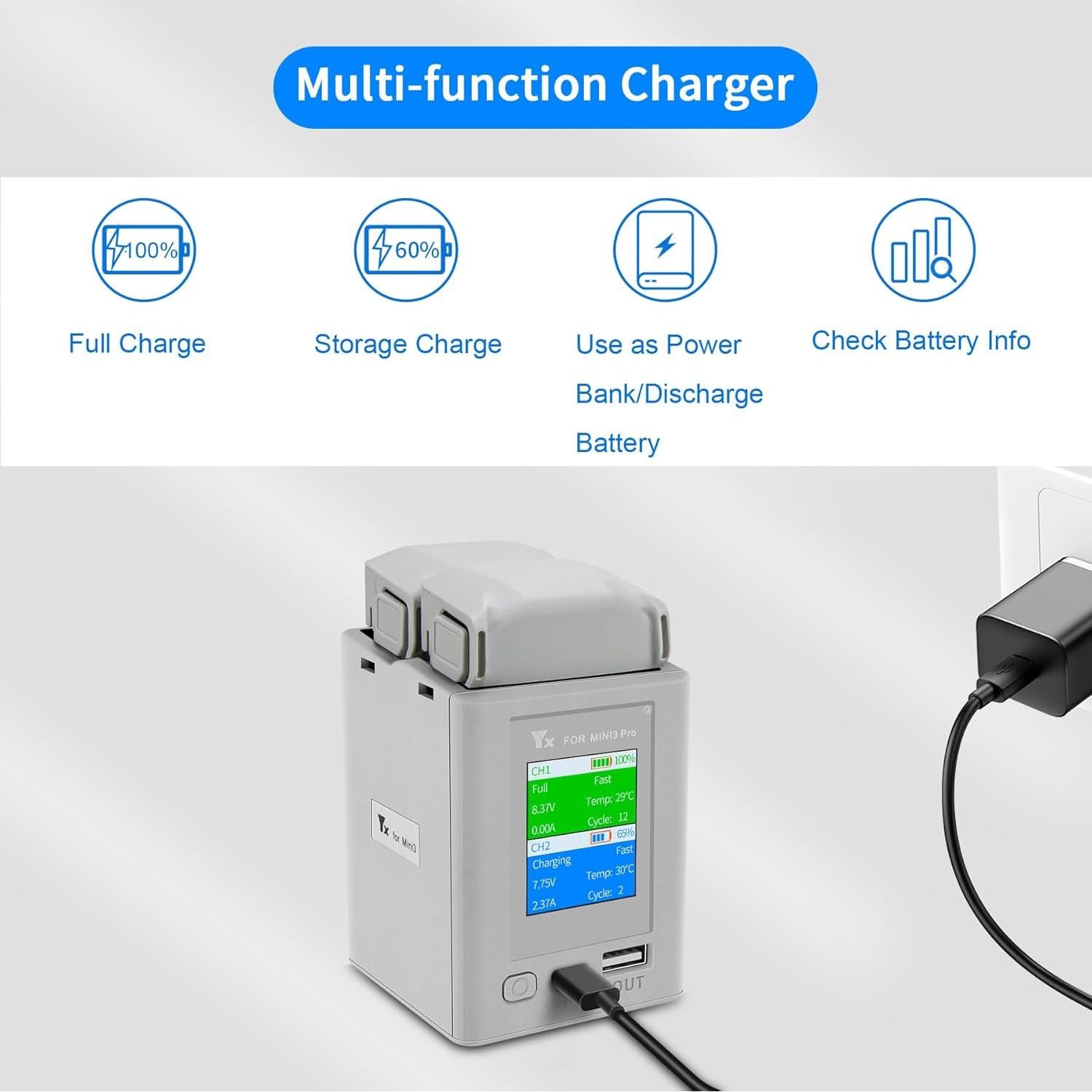 Cargador LCD Multifuncional para Baterías DJI Mini 4 Pro/3