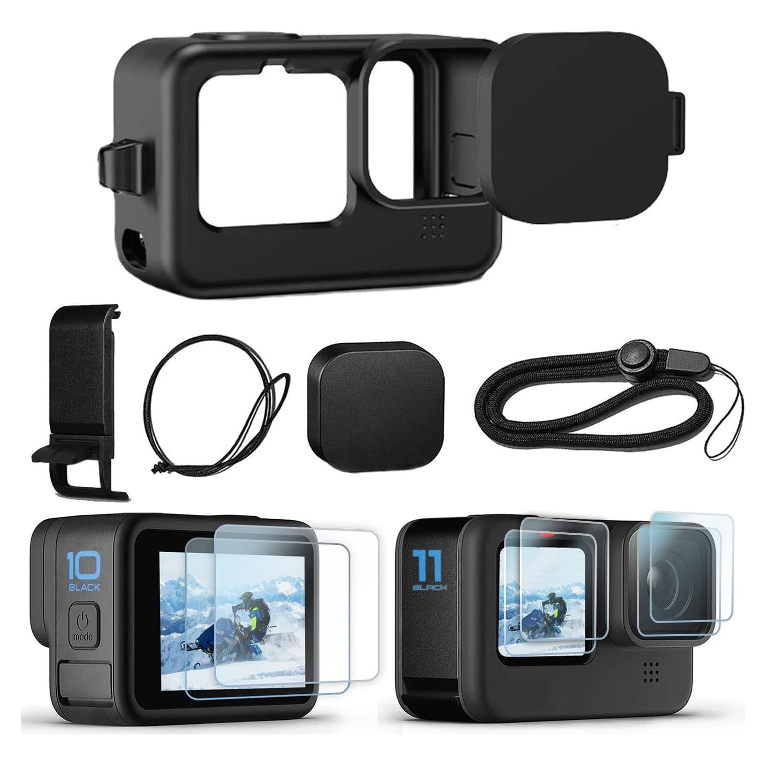 Kit de Accesorios OKFUN para GoPro Hero 12/11/10/9 - Funda Silicona y Protectores