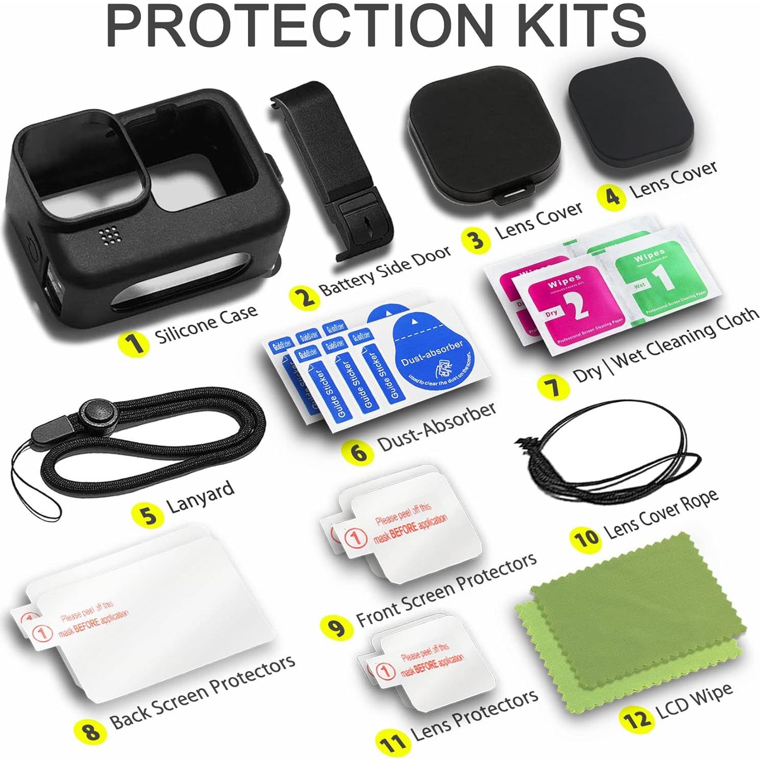 Kit de Accesorios OKFUN para GoPro Hero 12/11/10/9 - Funda Silicona y Protectores