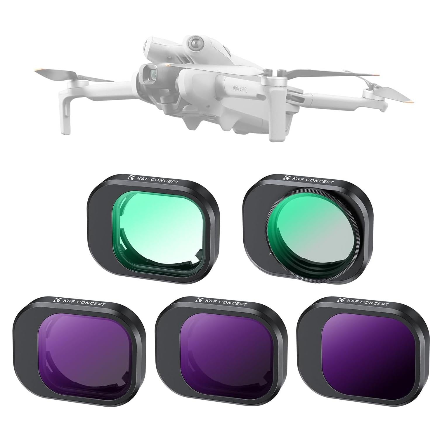 Set de Filtros K&F Concept para DJI Mini 4 Pro - 5 Piezas ND16 ND64 ND256 CPL UV