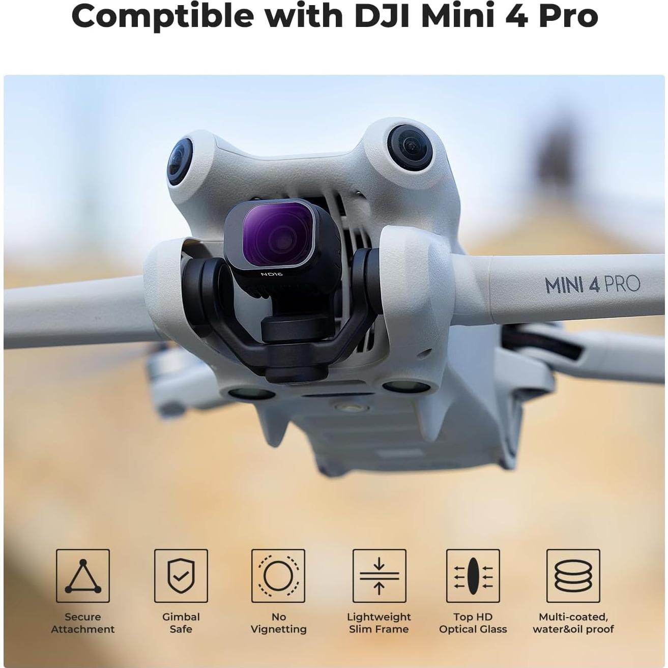 Set de Filtros K&F Concept para DJI Mini 4 Pro - 5 Piezas ND16 ND64 ND256 CPL UV