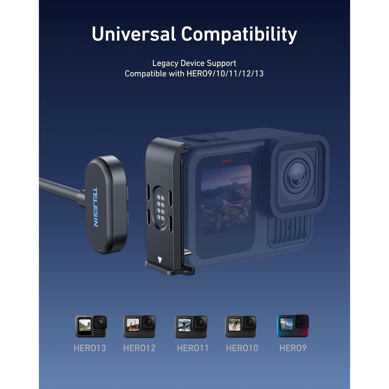 Kit Tapa Batería Magnética y Cable TELESIN para GoPro Hero 9-13