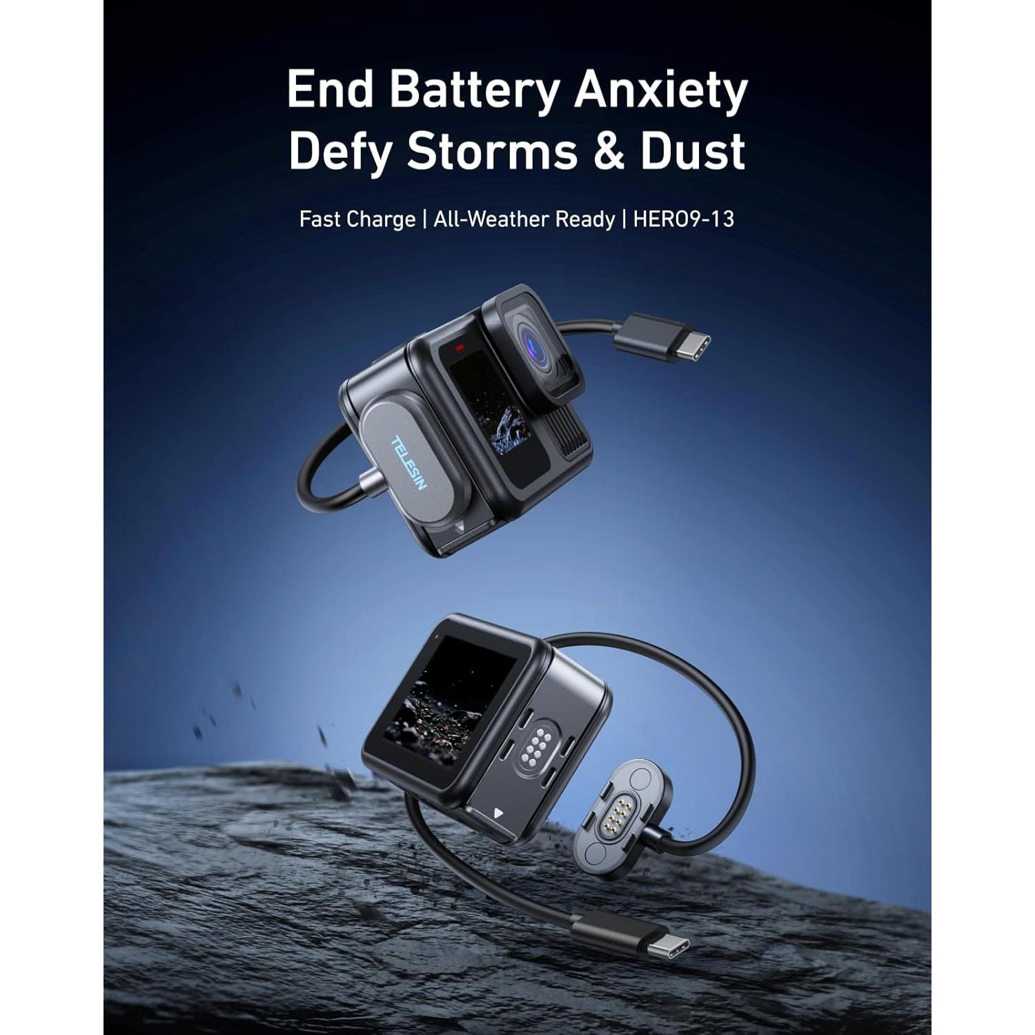 Kit Tapa Batería Magnética y Cable TELESIN para GoPro Hero 9-13