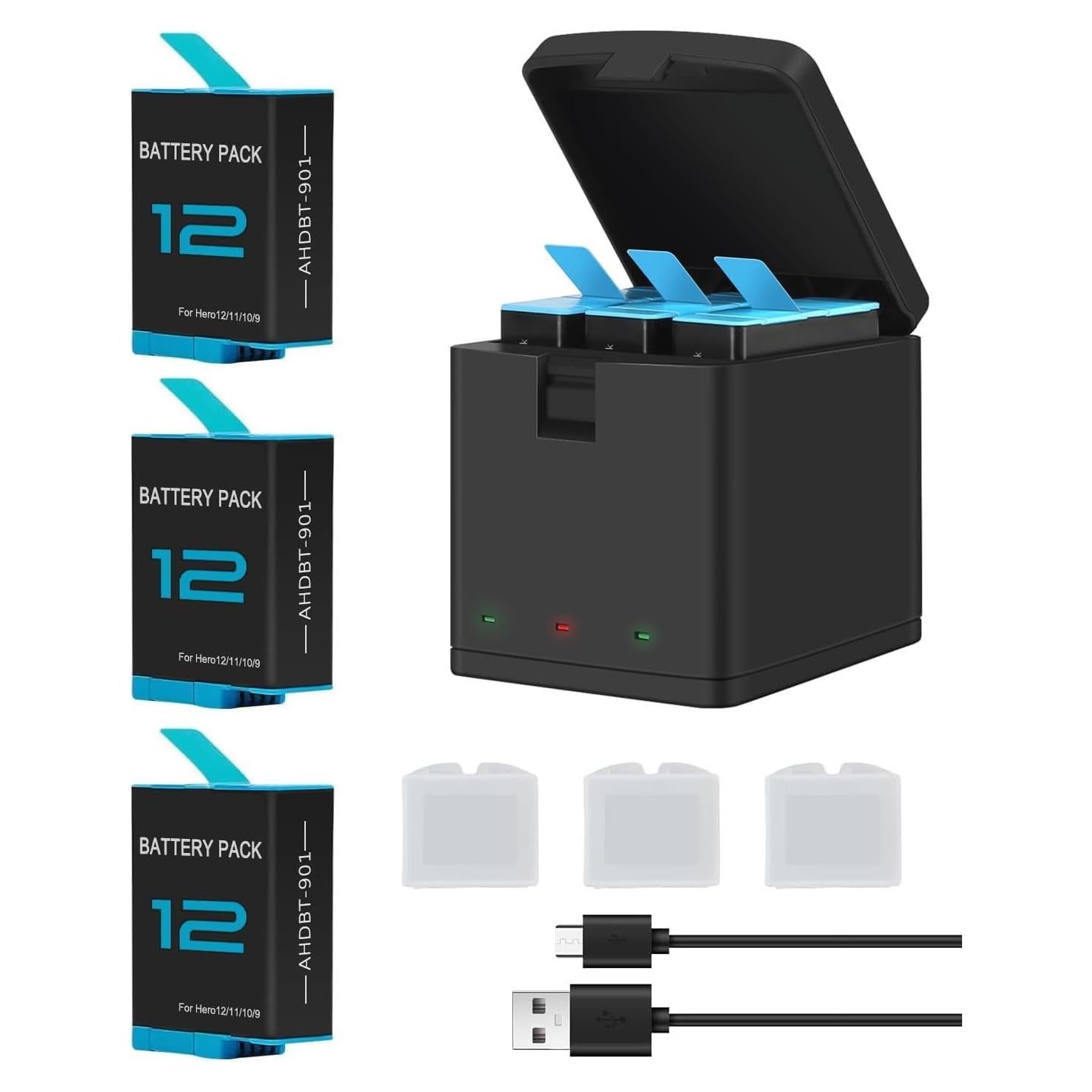 3 Baterías 1800mAh Go Pro Hero 9 10 11 12 + Cargador