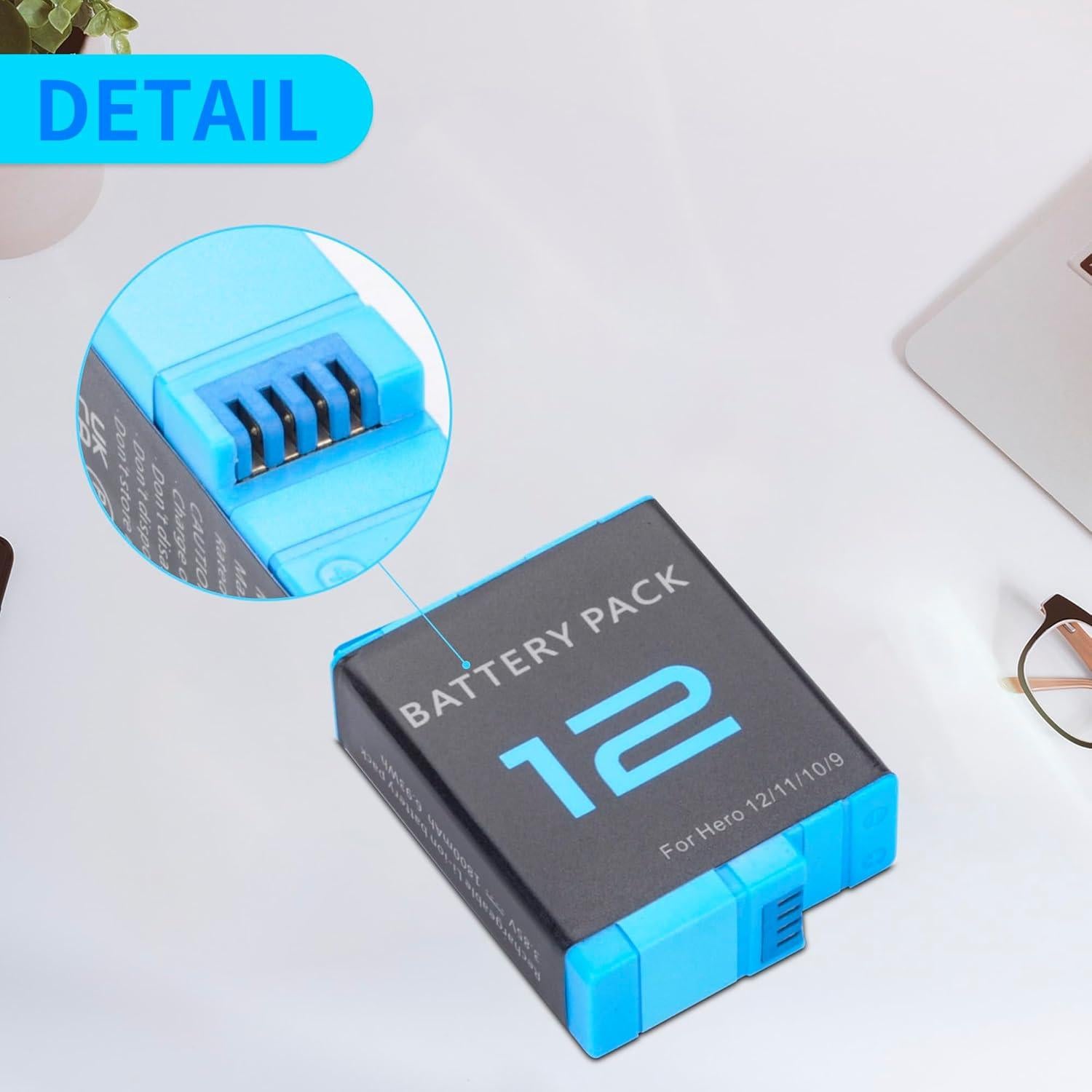 Paquete de 2 Baterías Hero 12 para GoPro 12/11/10/9 - Carga Rápida