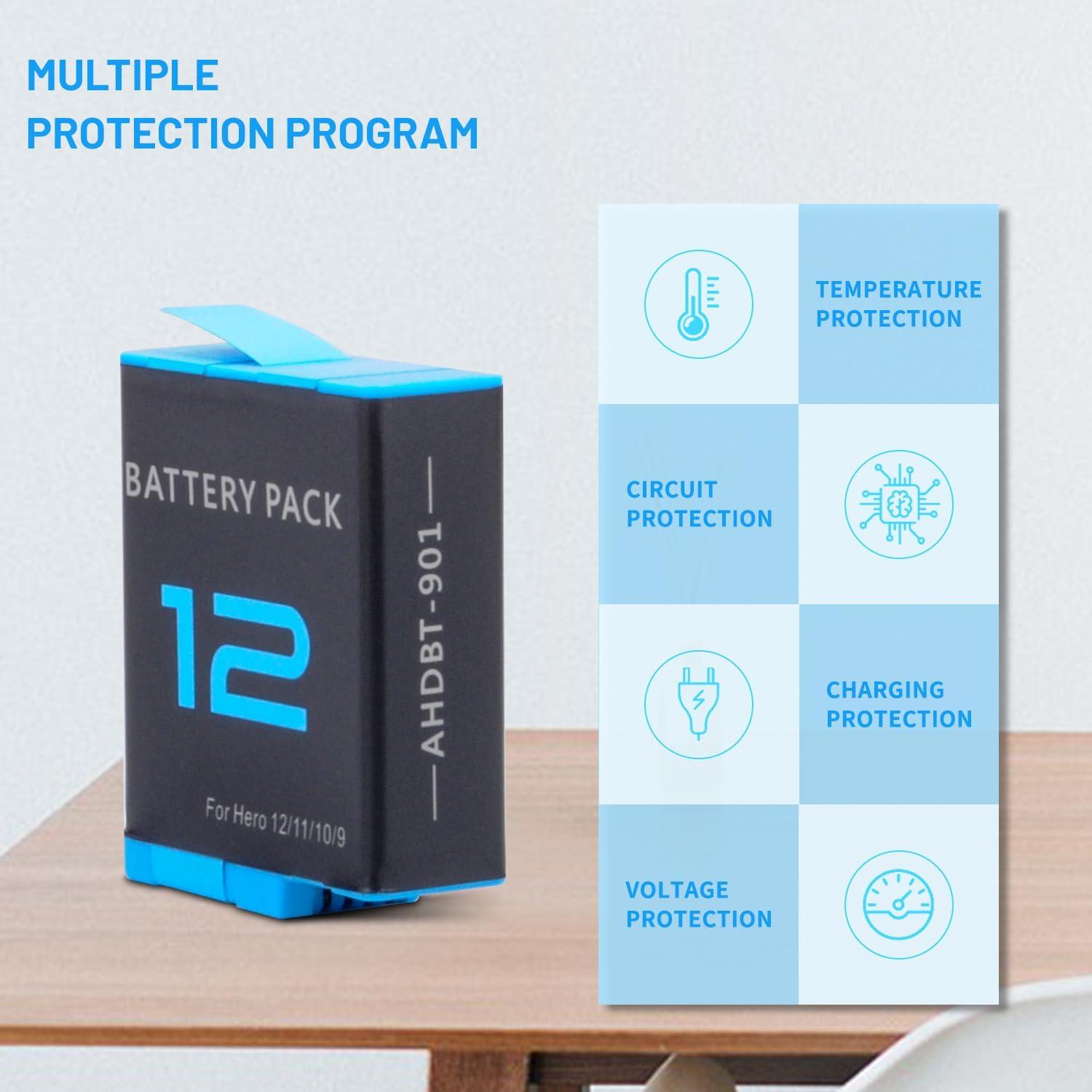 Paquete de 2 Baterías Hero 12 para GoPro 12/11/10/9 - Carga Rápida