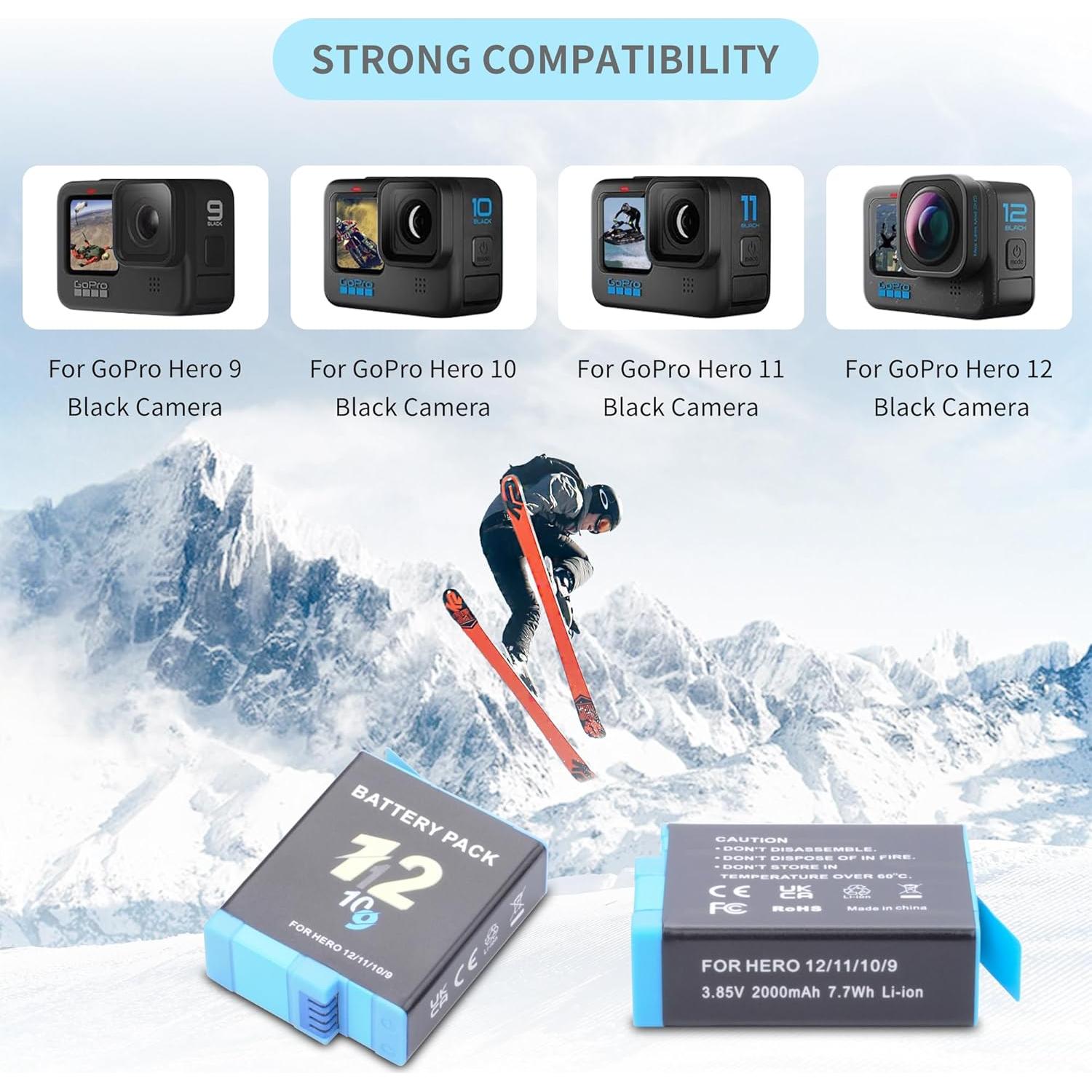 Batería de Reemplazo GoPro Hero 12/11/10/9 2000mAh + Cargador