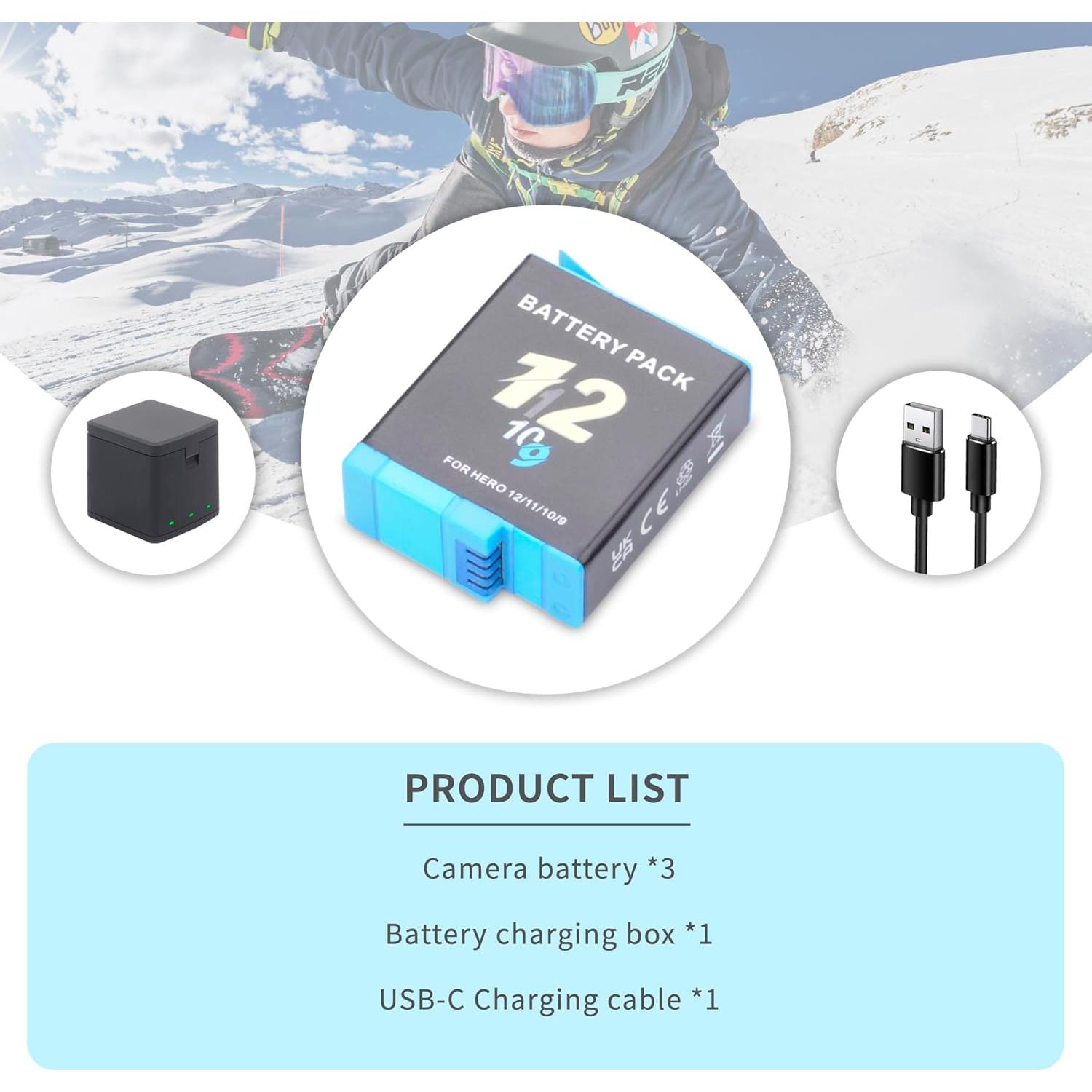 Batería de Reemplazo GoPro Hero 12/11/10/9 2000mAh + Cargador