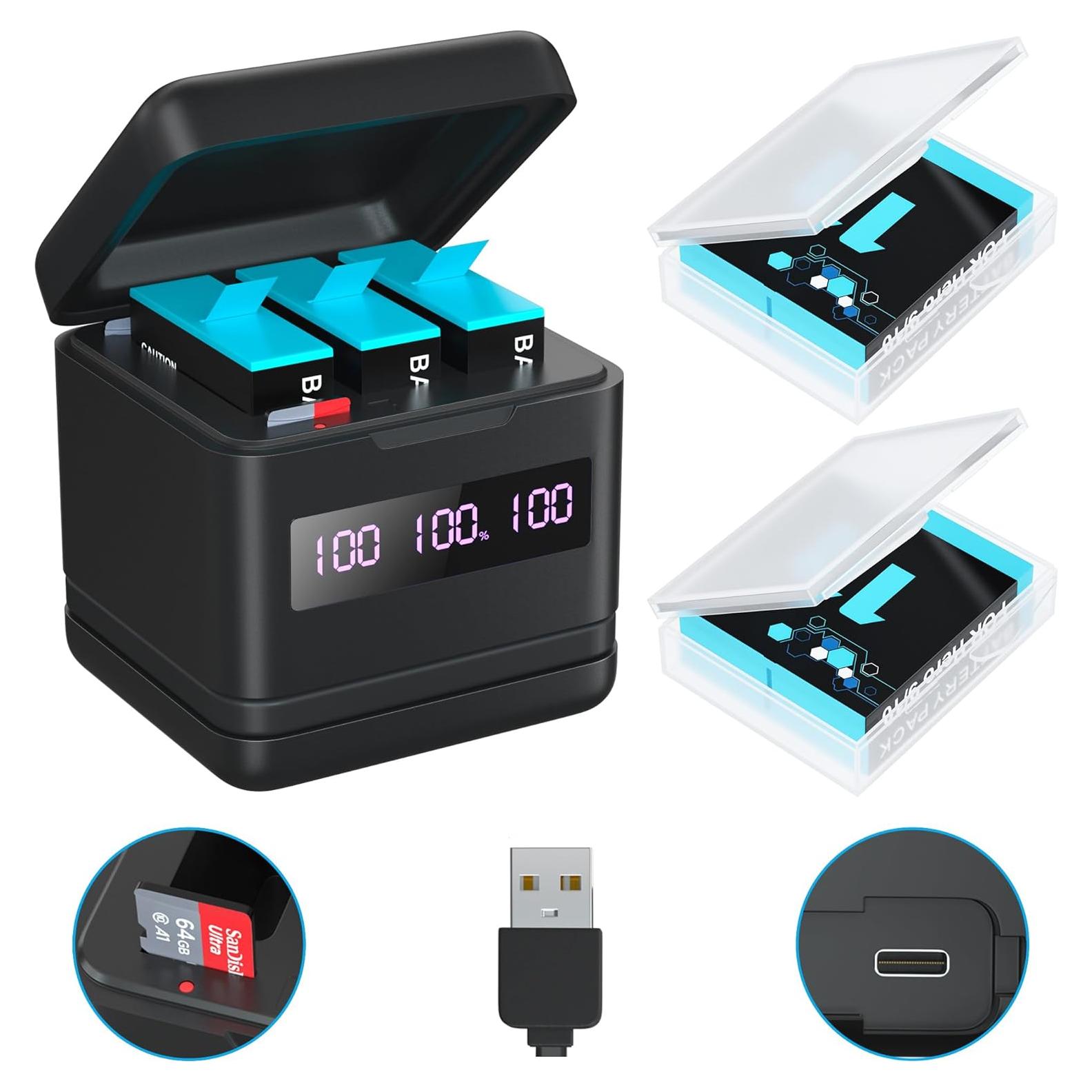 Paquete de 2 Baterías 2000mAh + Cargador Rápido GoPro Hero 9/10/11/12