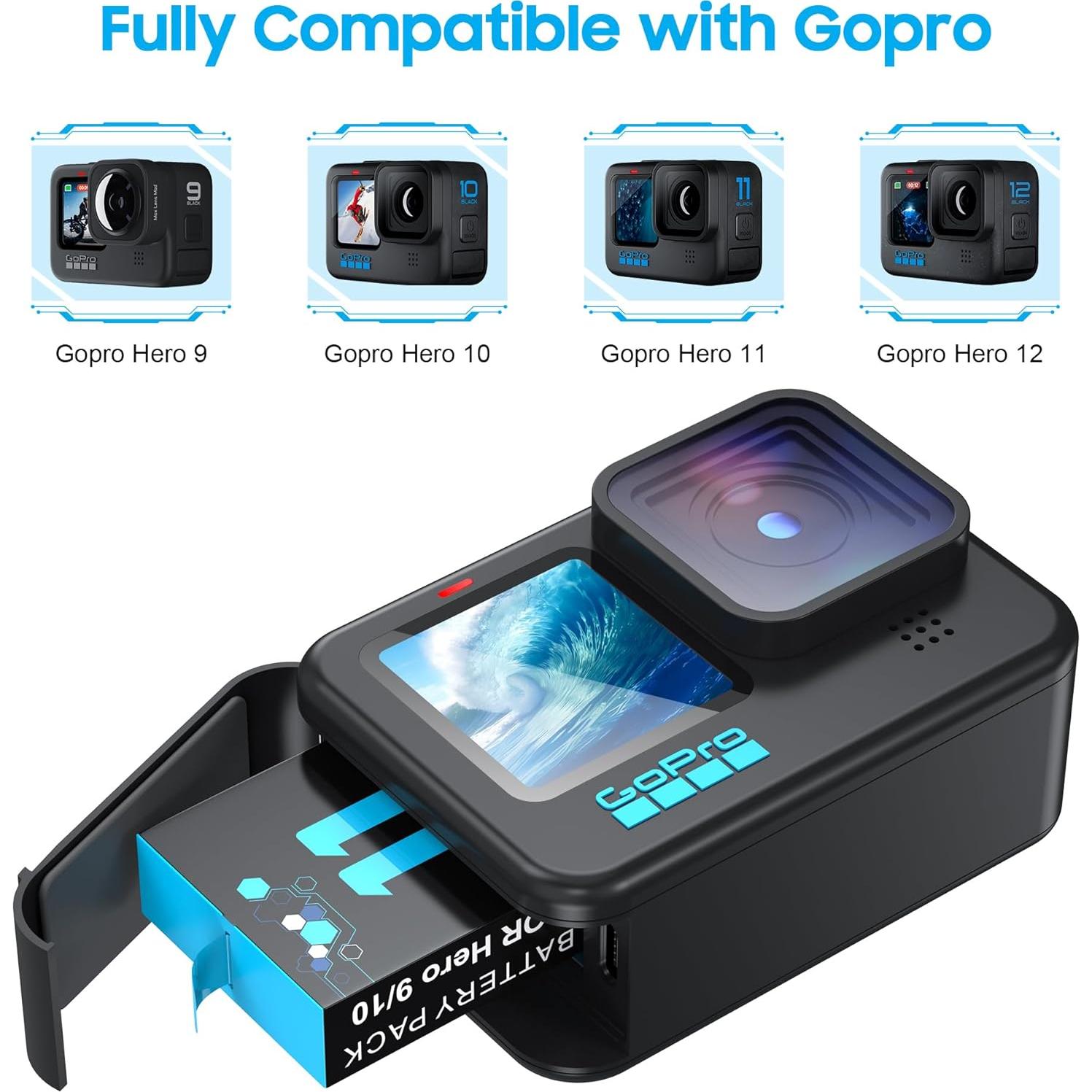 Paquete de 2 Baterías 2000mAh + Cargador Rápido GoPro Hero 9/10/11/12