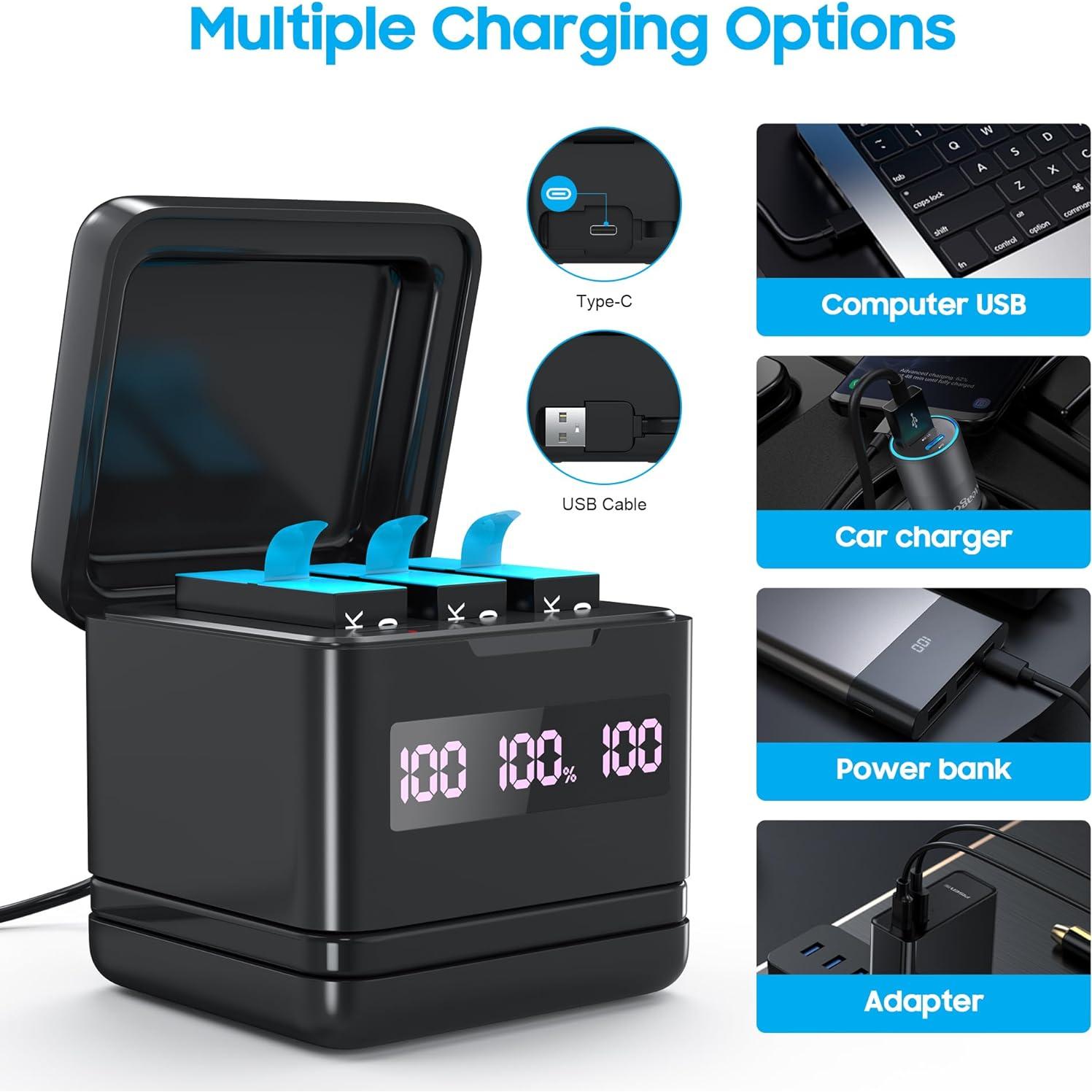 Paquete de 2 Baterías 2000mAh + Cargador Rápido GoPro Hero 9/10/11/12