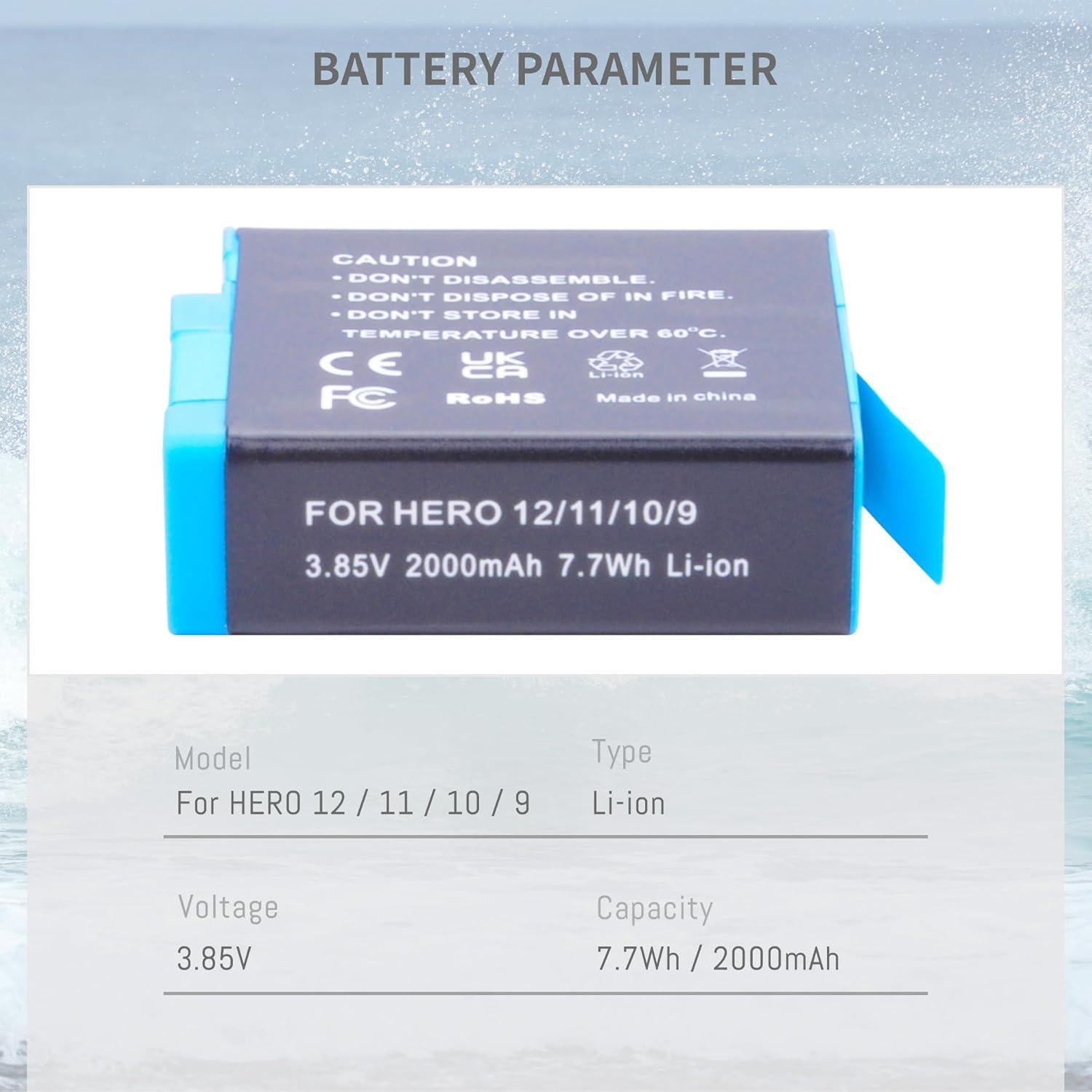 Paquete de 3 Baterías 2000mAh DFTIM para Hero 9/10/11/12