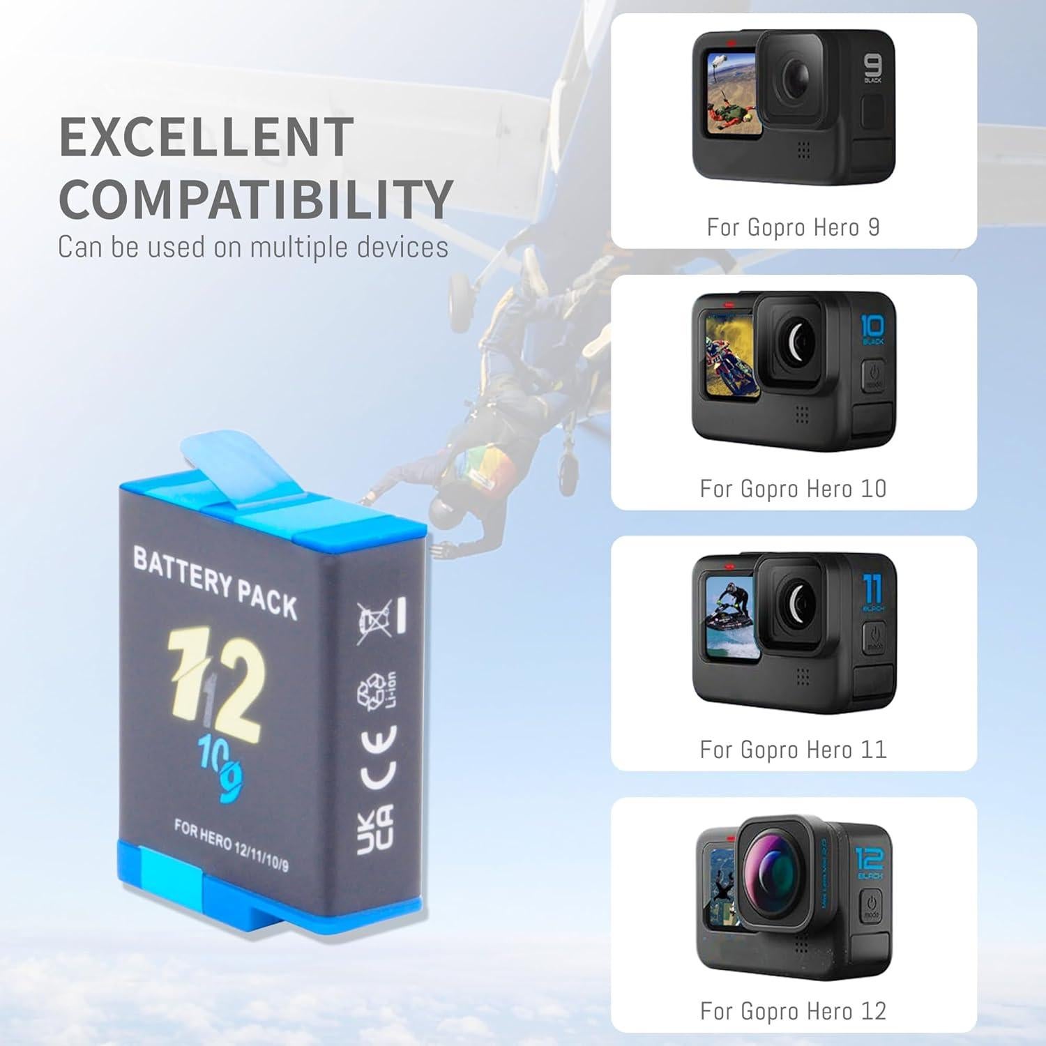 Paquete de 3 Baterías 2000mAh DFTIM para Hero 9/10/11/12