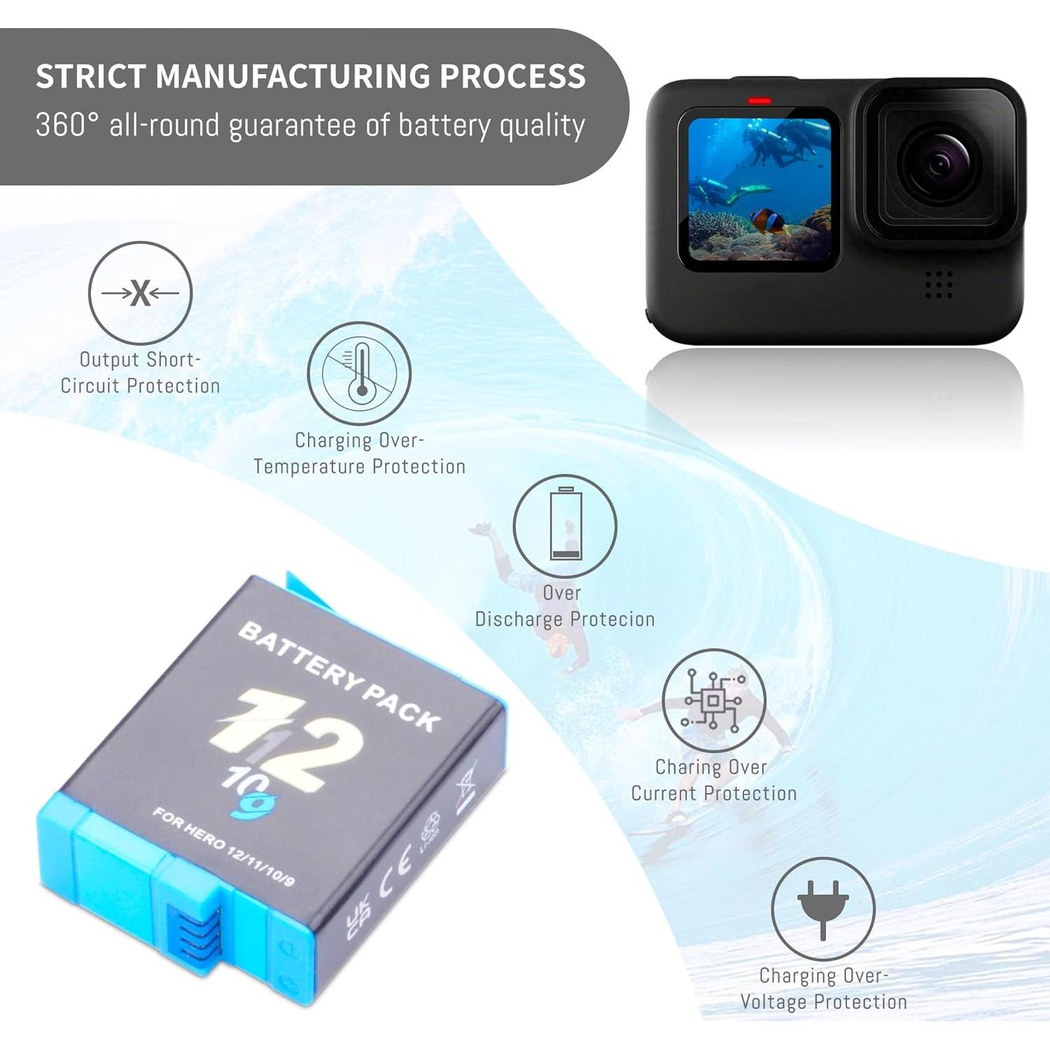 Paquete de 3 Baterías 2000mAh DFTIM para Hero 9/10/11/12