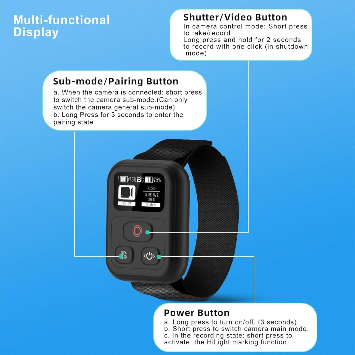 Control Remoto Inalámbrico Aovee para GoPro Hero 13/12/11/10/9/8/Max