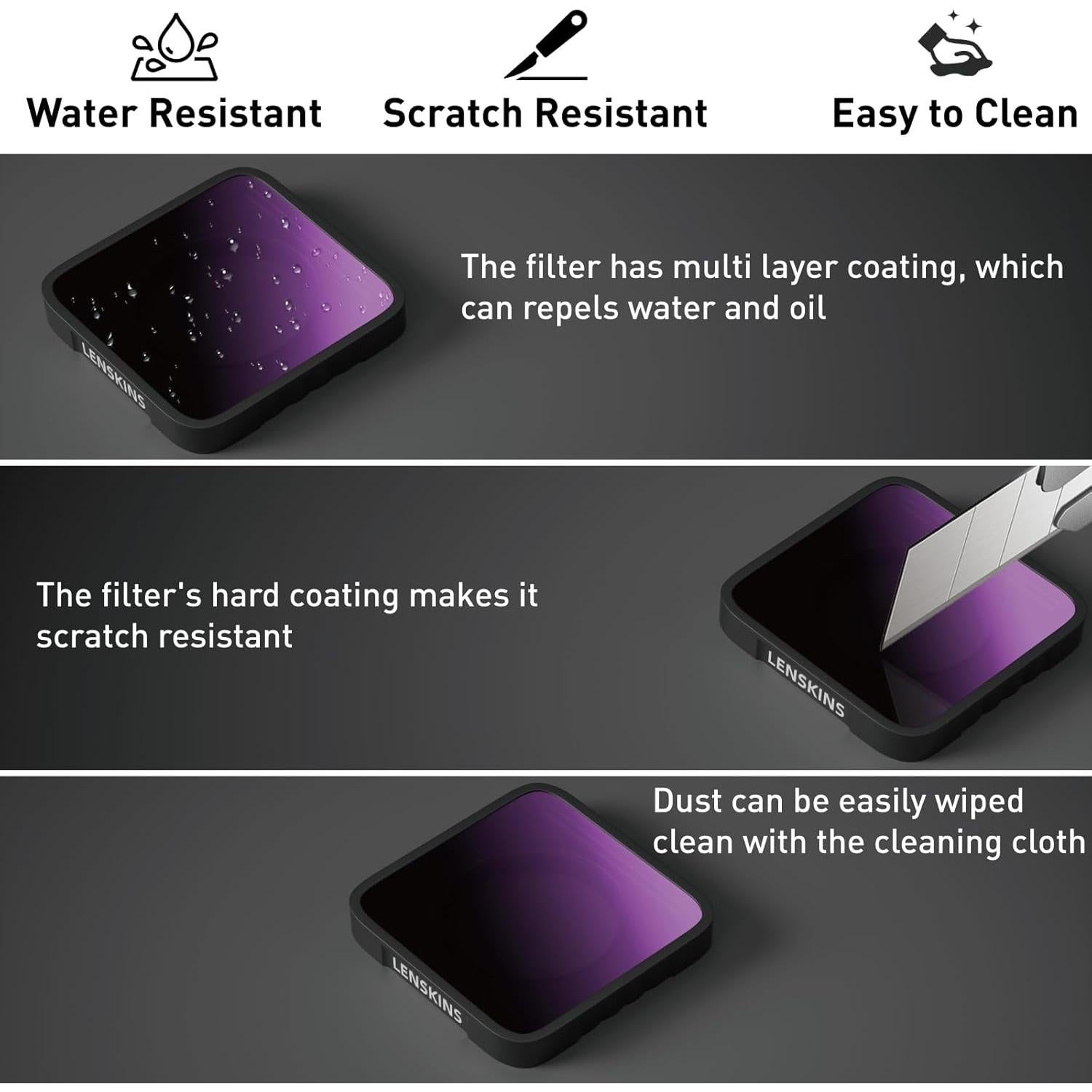 Paquete de 4 Filtros ND y CPL LENSKINS para GoPro Hero