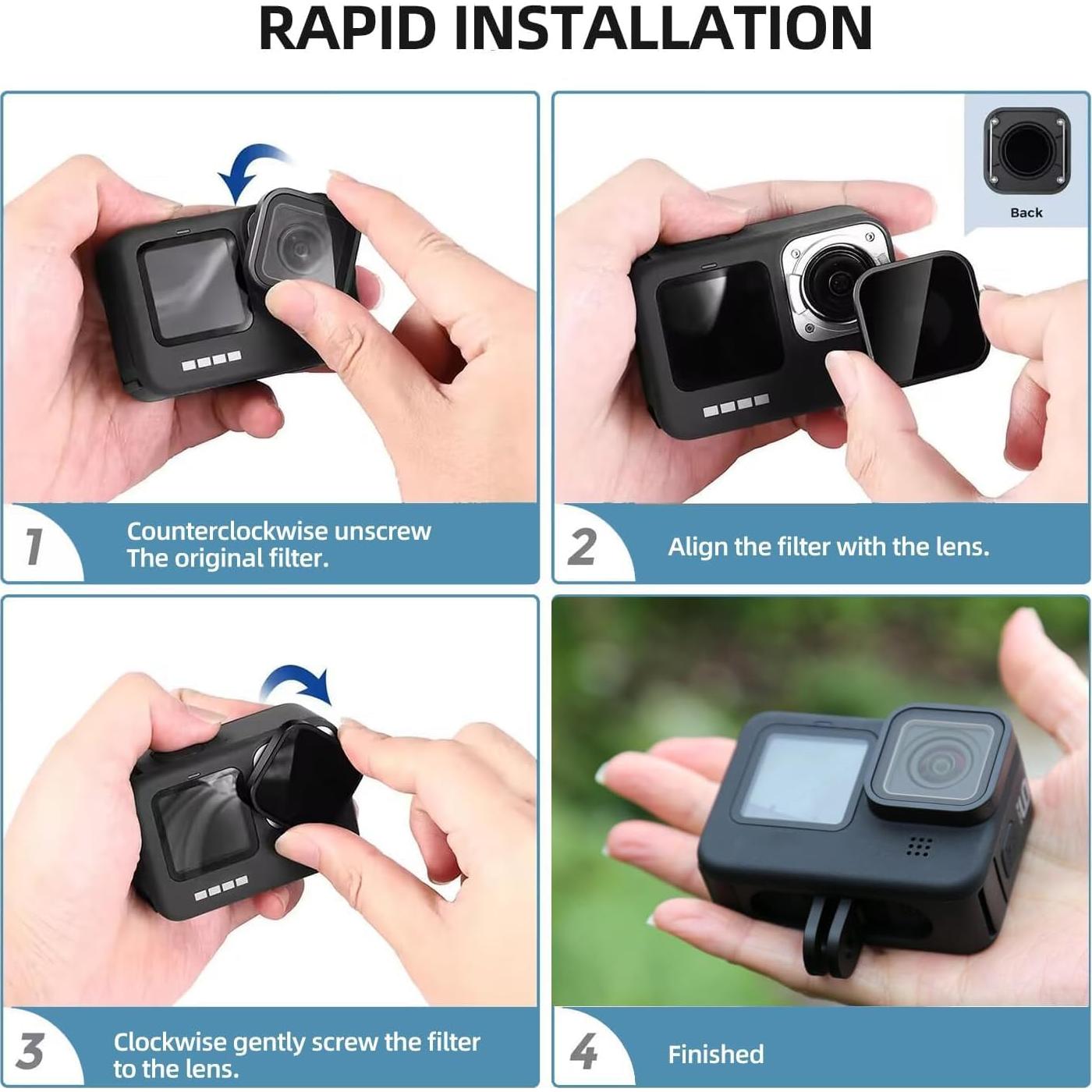 Paquete de 4 Filtros ND y CPL LENSKINS para GoPro Hero