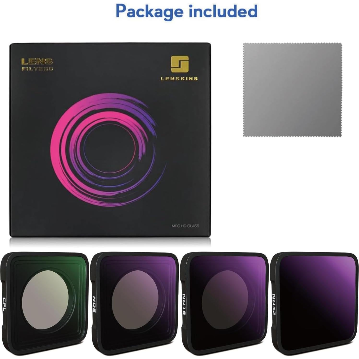 Paquete de 4 Filtros ND y CPL LENSKINS para GoPro Hero