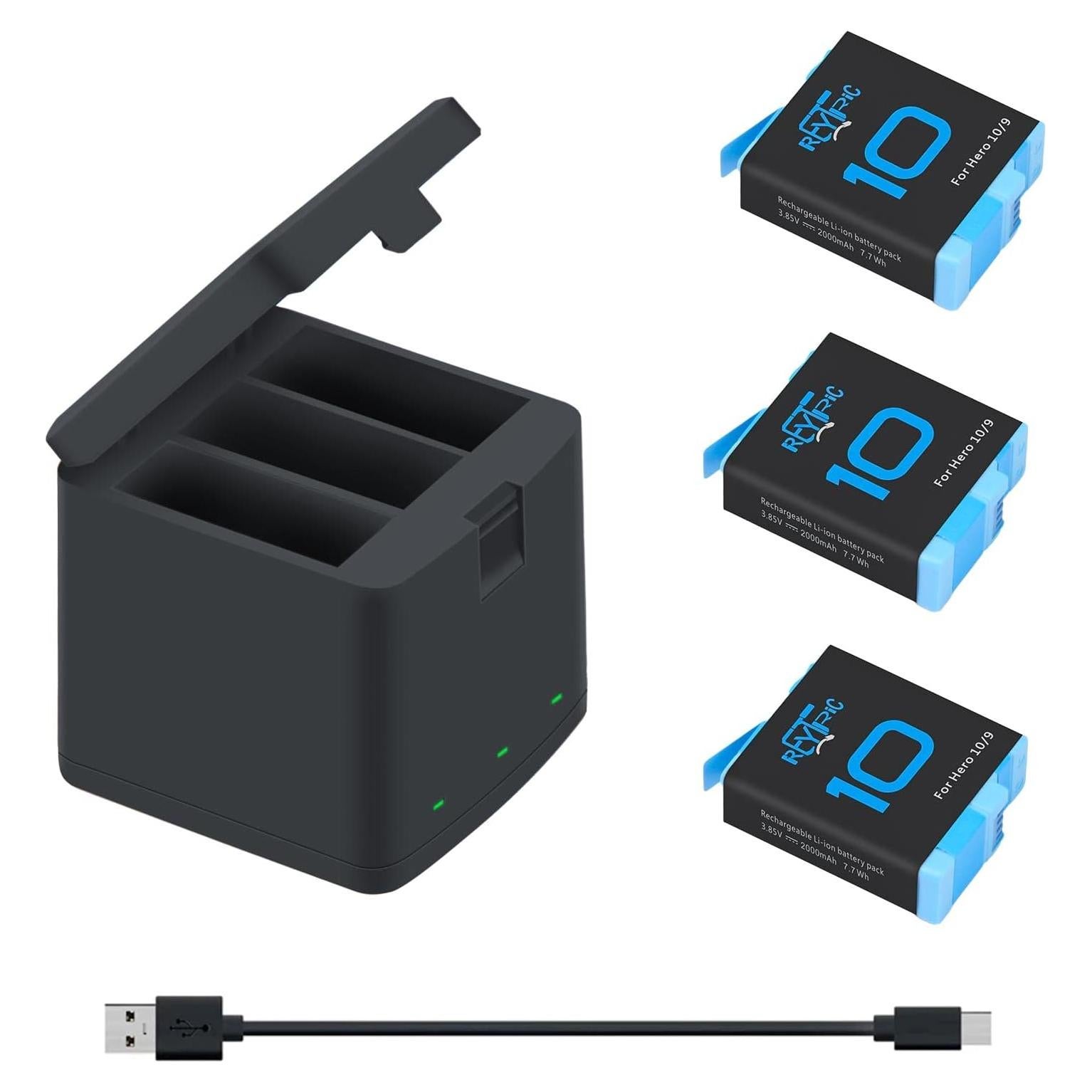 Paquete de 3 Baterías 2000mAh para GoPro Hero 12 11 10 9