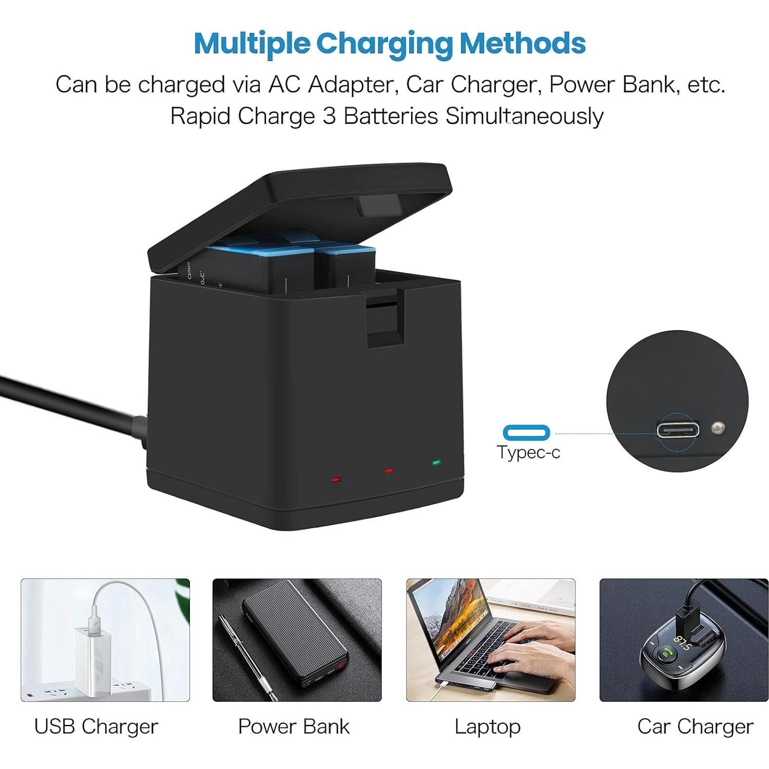 Paquete de 3 Baterías 2000mAh para GoPro Hero 12 11 10 9