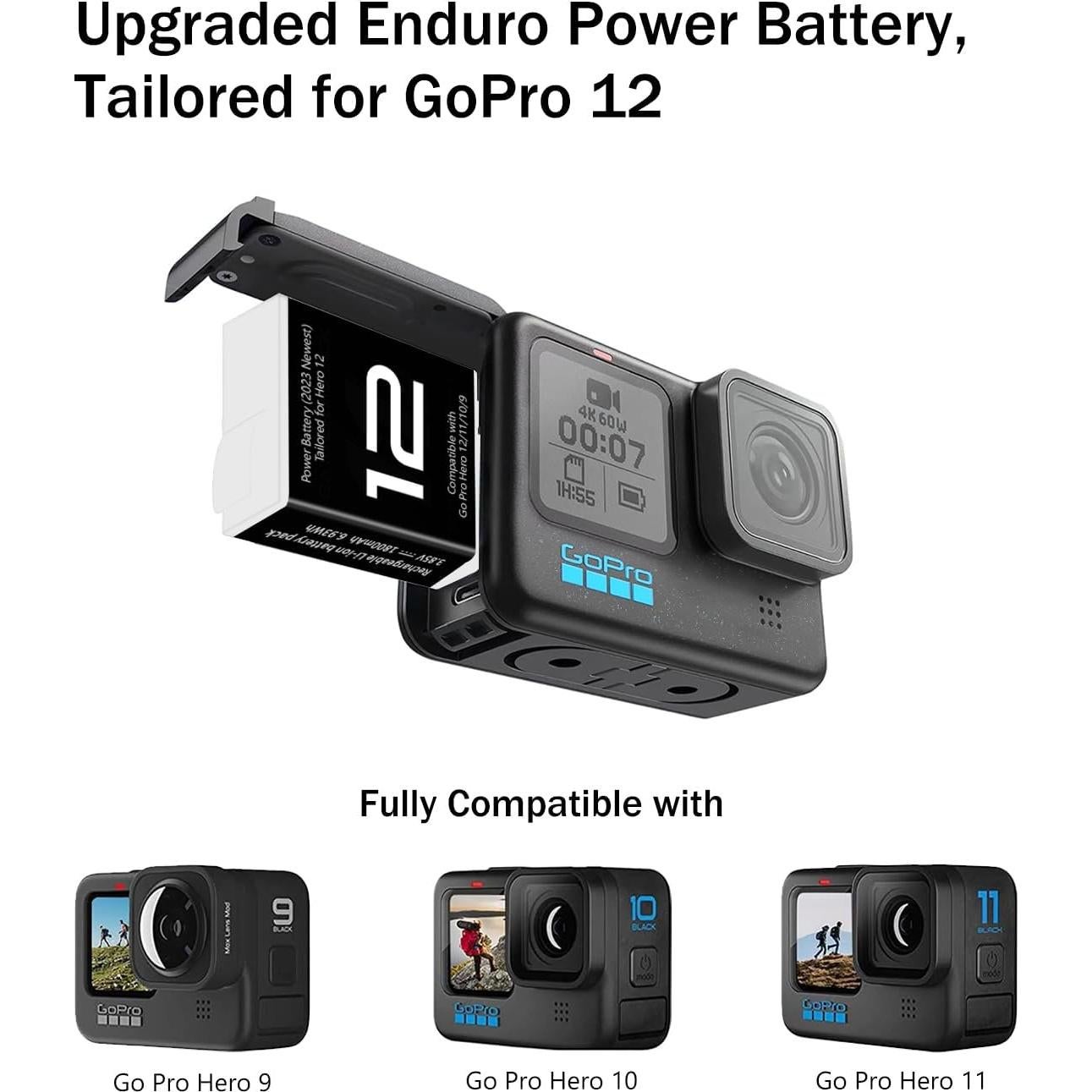 2 Baterías Enduro DIDIMETA para GoPro Hero 12 con Cargador