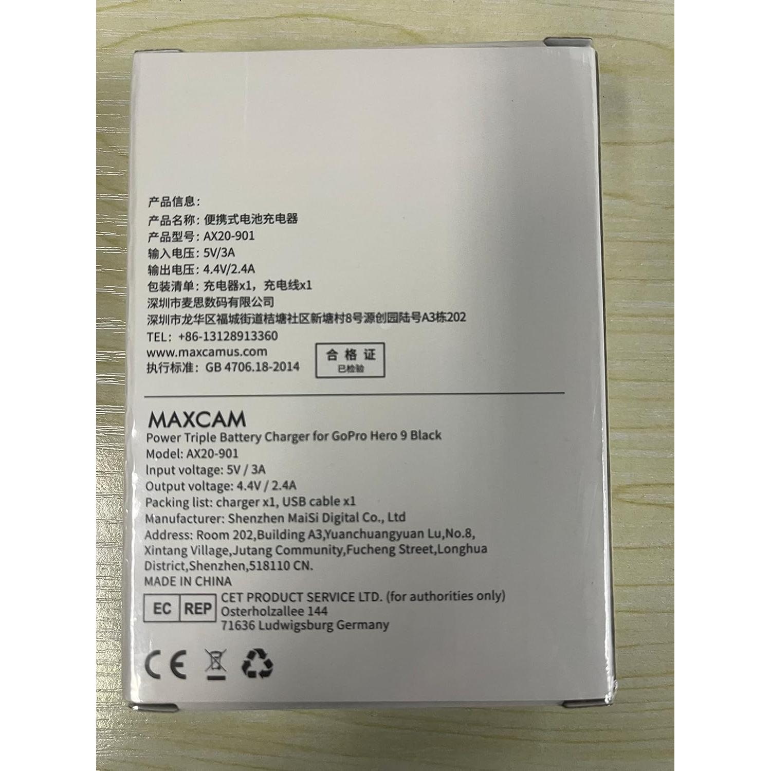 Cargador de Batería Triple MAXCAM para GoPro HERO12/11/10/9