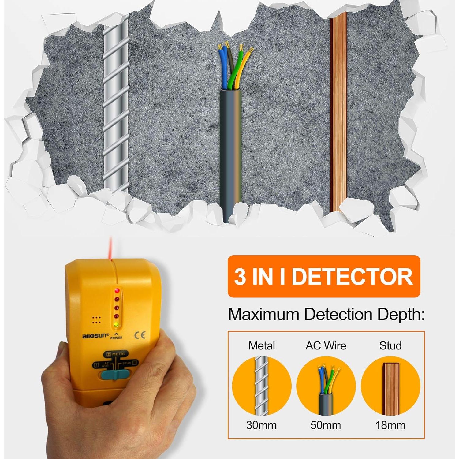Detector de Vigas ALLOSUN TS73 LED 3 en 1 Escáner de Pared