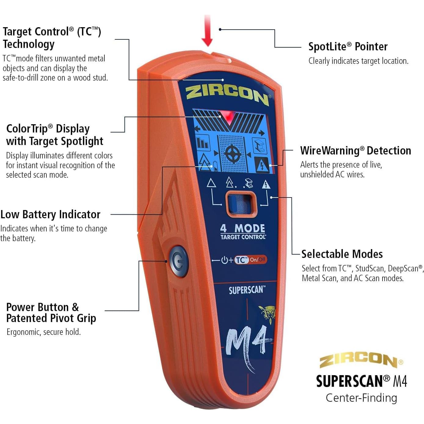 Buscador de Paredes Zircon SuperScan M4 - 5 Modos de Detección