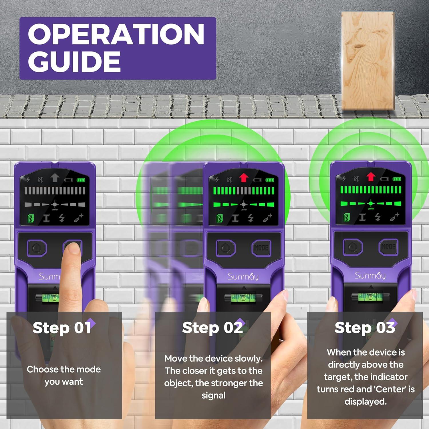 Detector de Vigas Sunmay SF100 - Escáner 7 en 1 con Nivel Láser