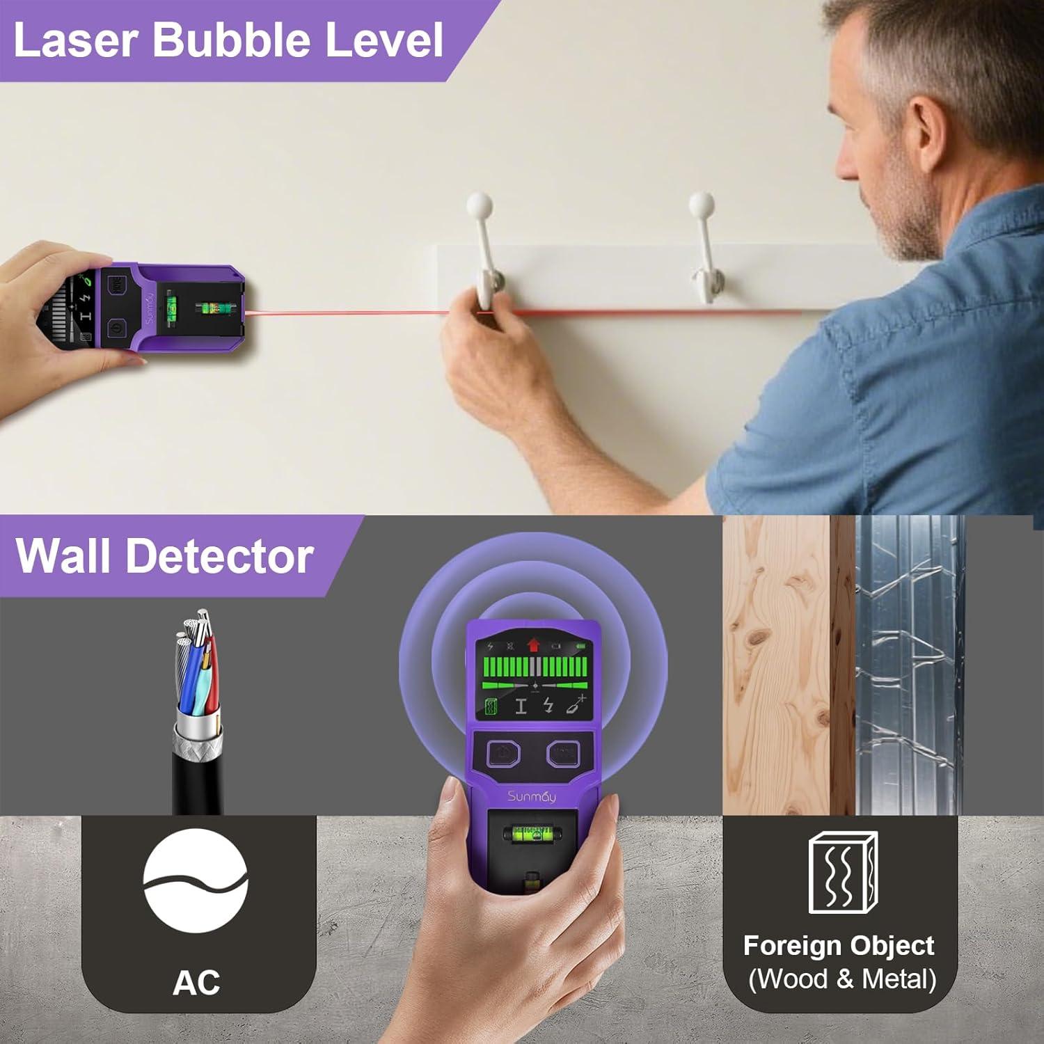 Detector de Vigas Sunmay SF100 - Escáner 7 en 1 con Nivel Láser
