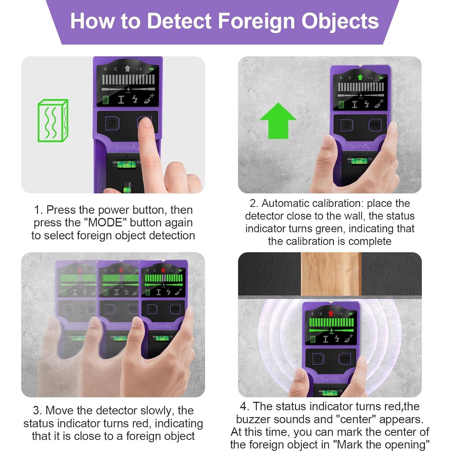 Detector de Vigas Sunmay SF100 - Escáner 7 en 1 con Nivel Láser