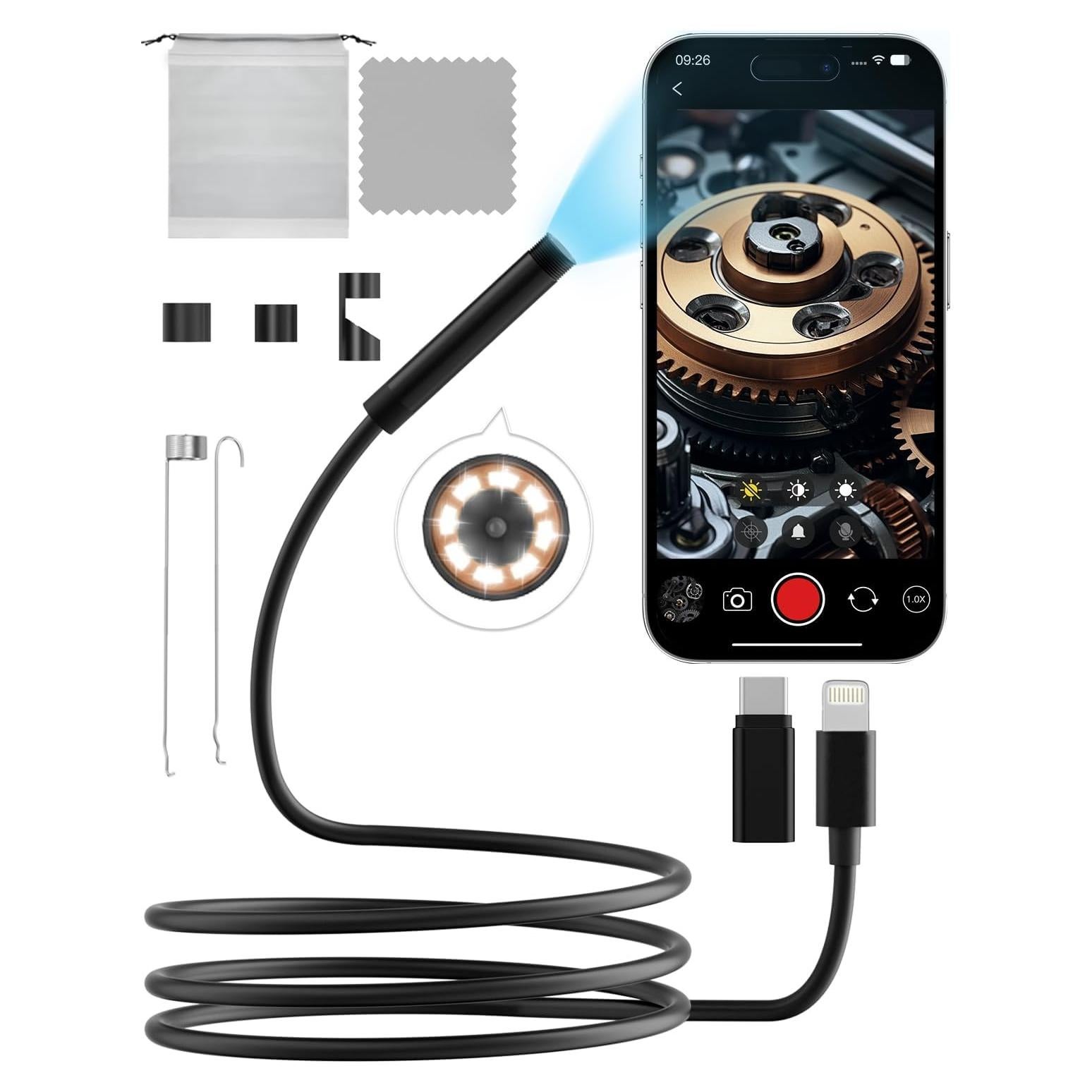 Cámara Endoscopio ZOIOT 1.83M HD 1920P IP67 8mm Luz LED