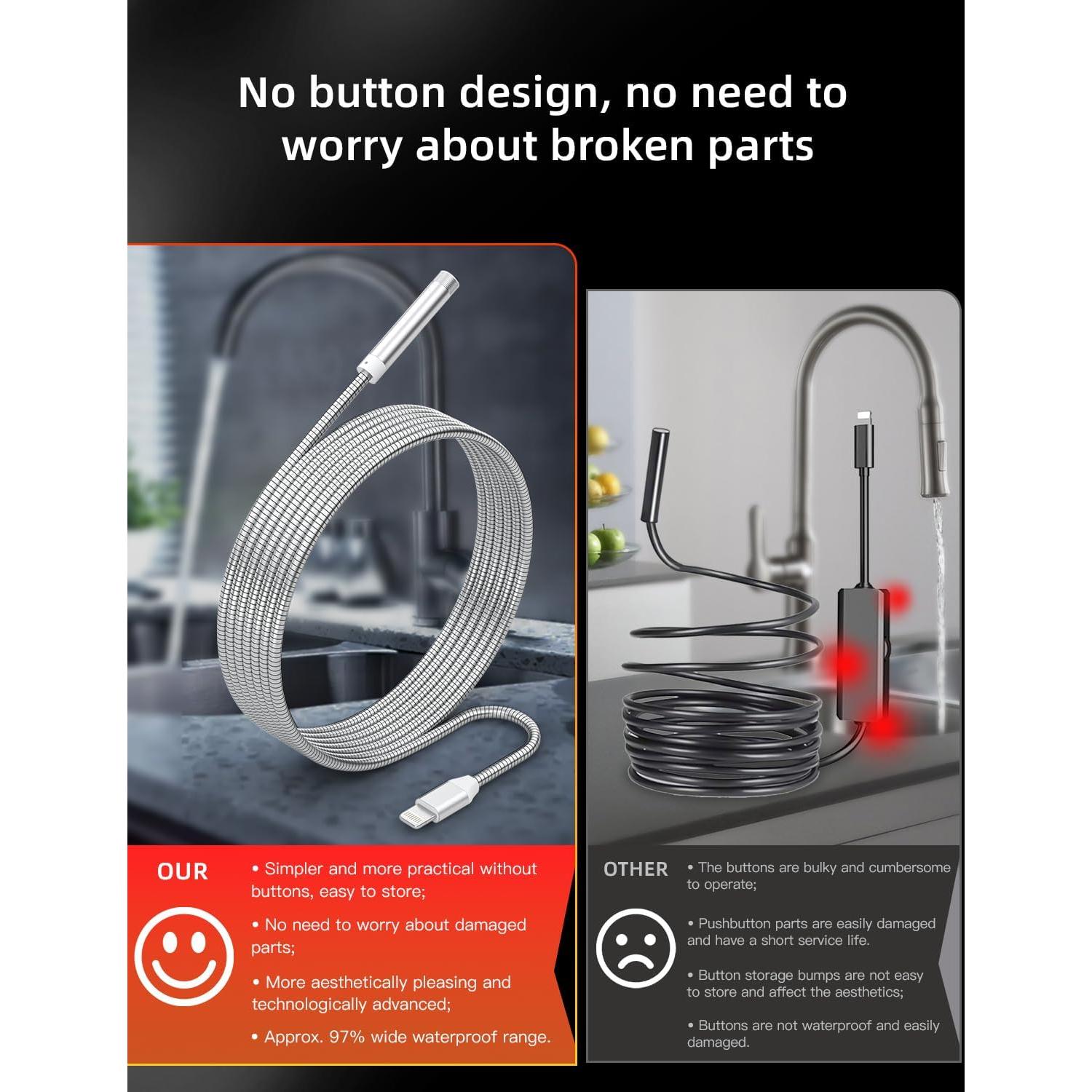 Cámara Endoscopio HD 1920P ZOIOT 1.8m 8mm IP67 con Luz