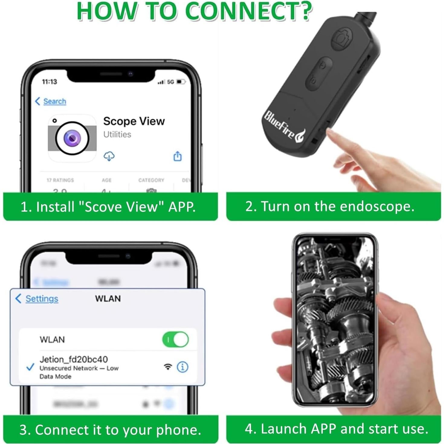 Cámara de Inspección WiFi BlueFire 1080P 3.5m Borescope