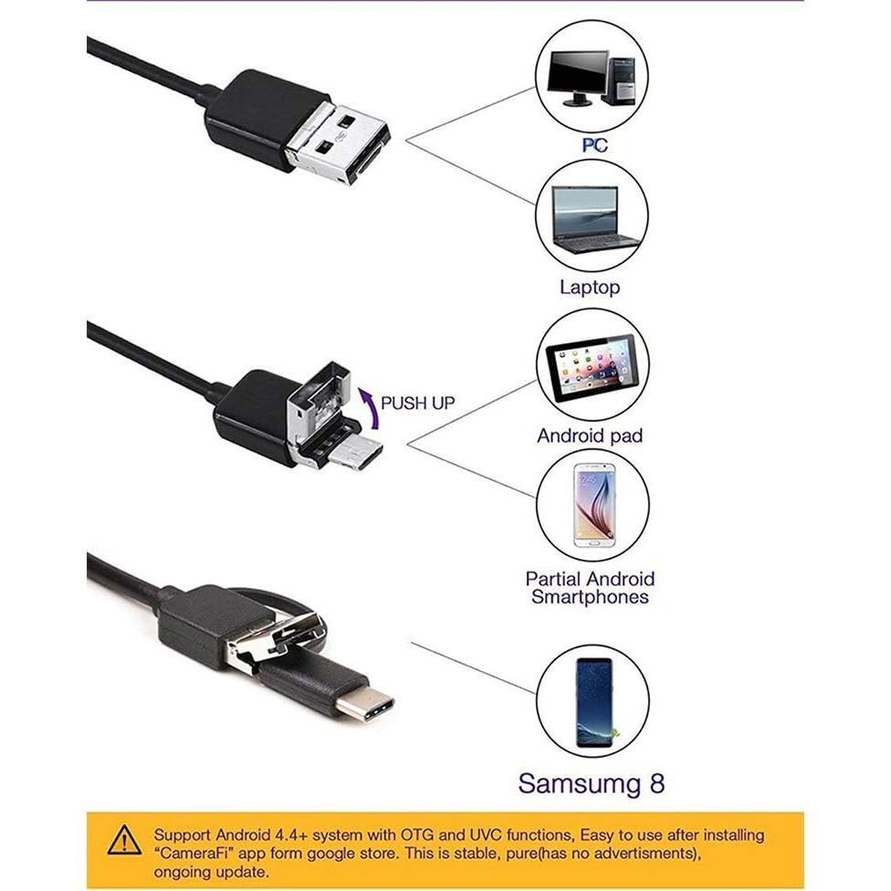 Endoscopio USB 3 en 1 BNYTXV 2m HD 7mm IP67 con LED
