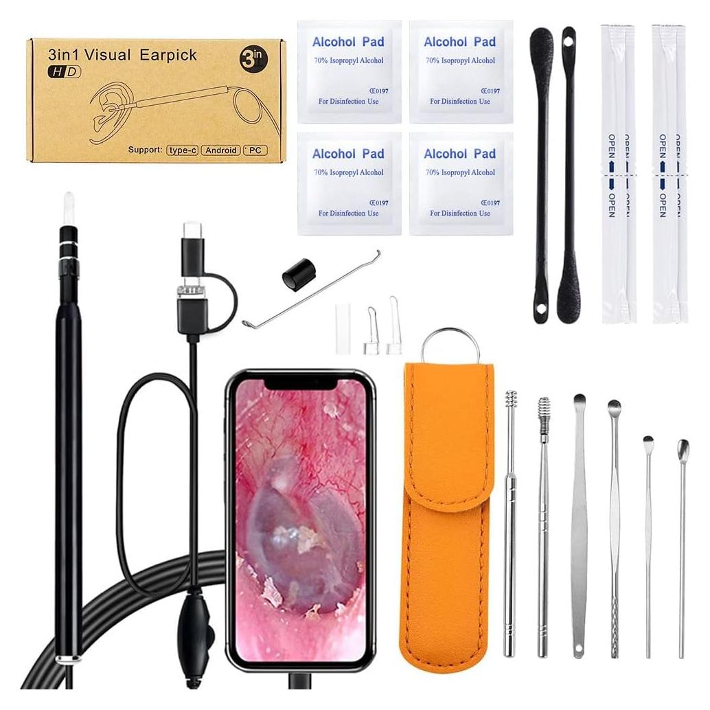 Kit de Limpieza de Oídos Pthene con Cámara HD y Luz LED 6 en 1