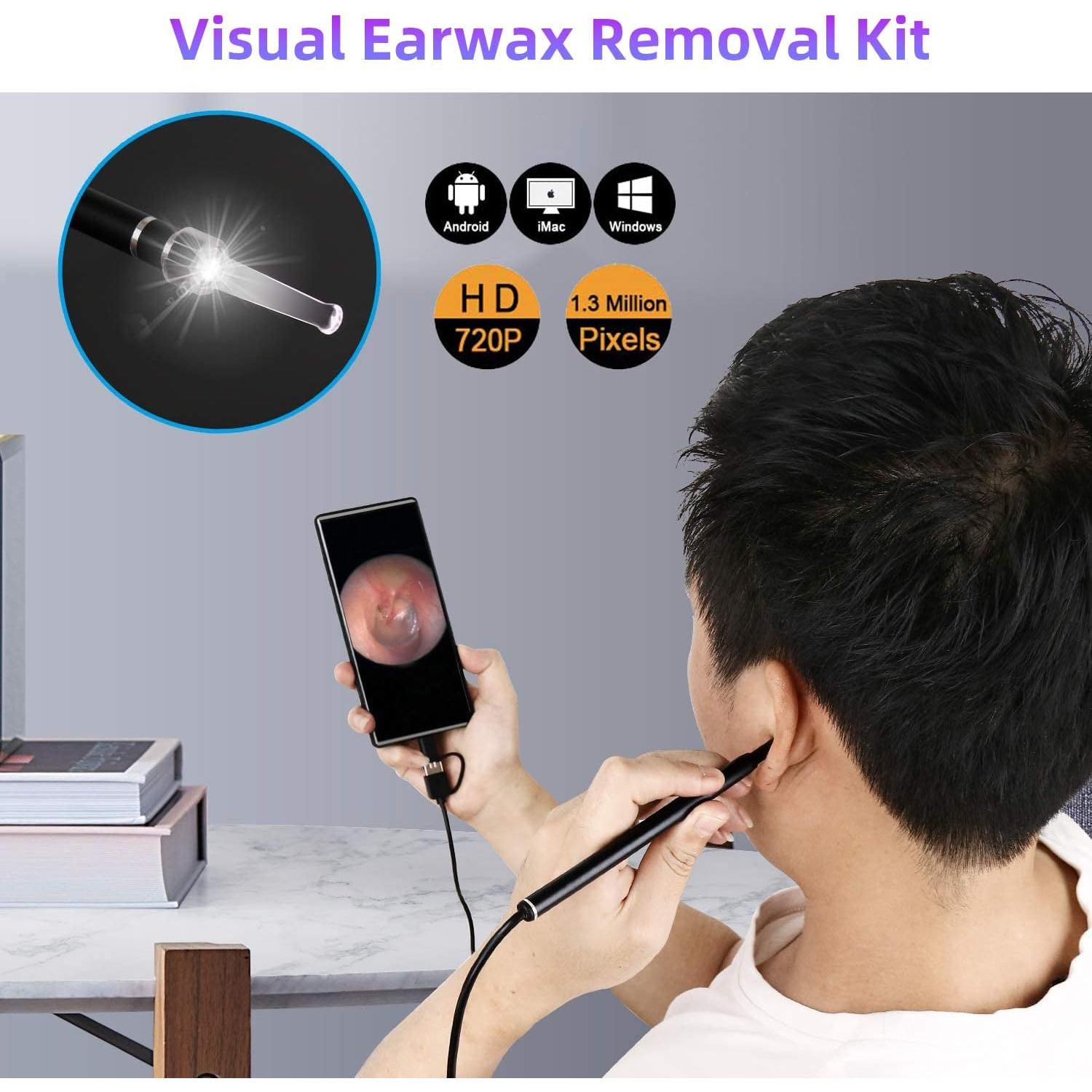 Kit de Limpieza de Oídos Pthene con Cámara HD y Luz LED 6 en 1