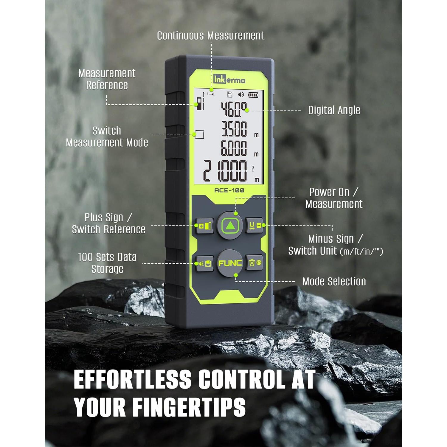 Medidor Láser Inkerma ACE-100 100m con Sensor de Ángulo
